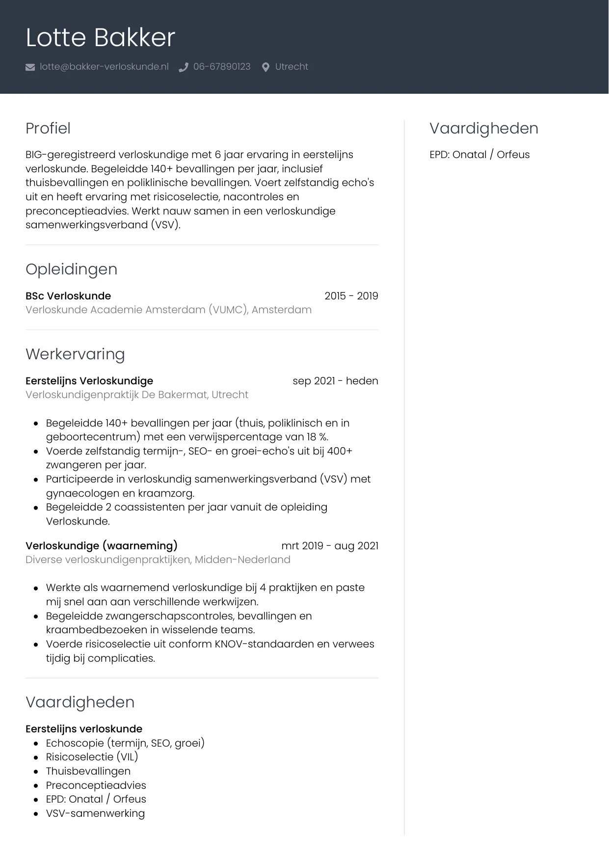CV Professioneel voor verloskundige