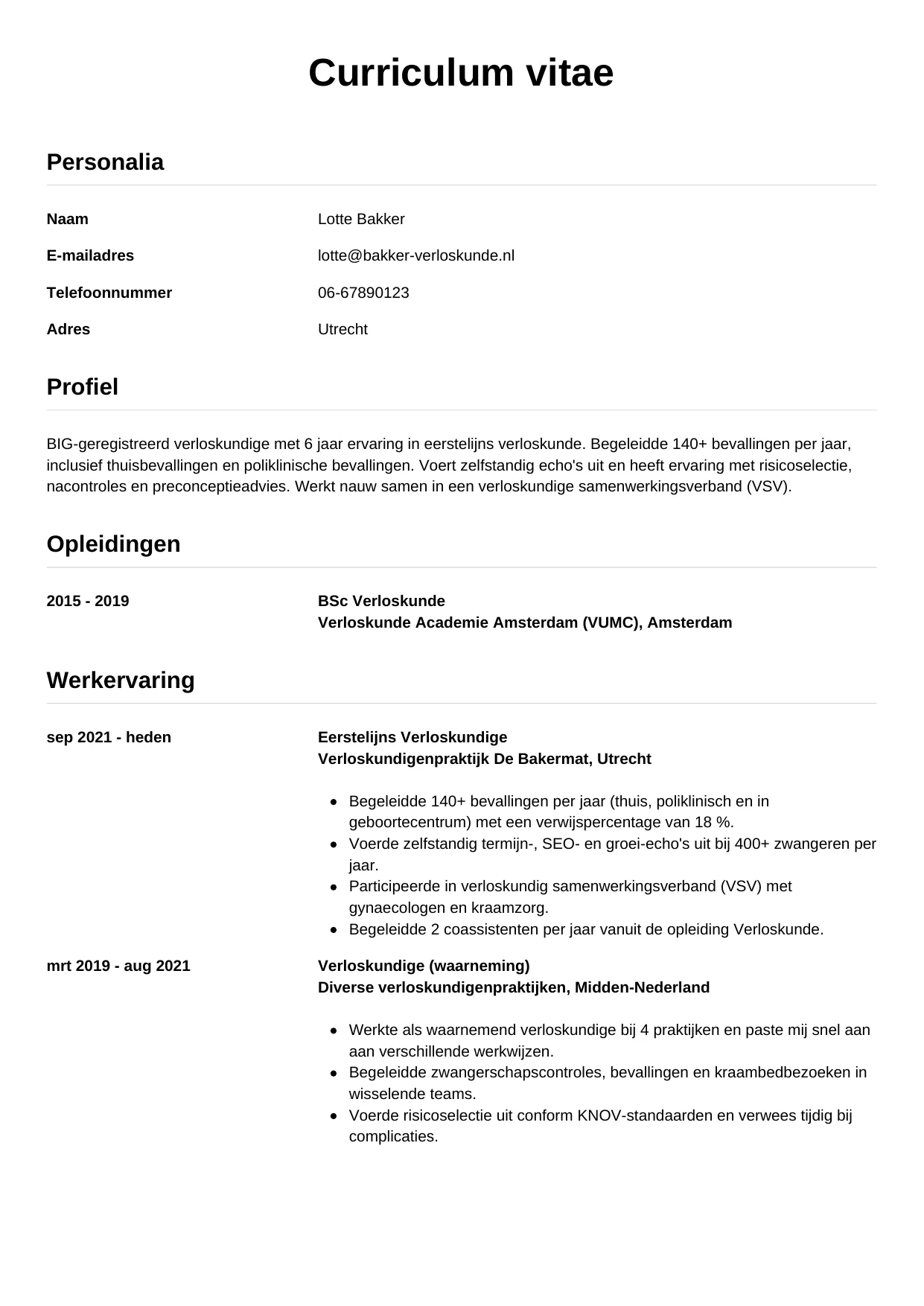 CV Simpel voor verloskundige