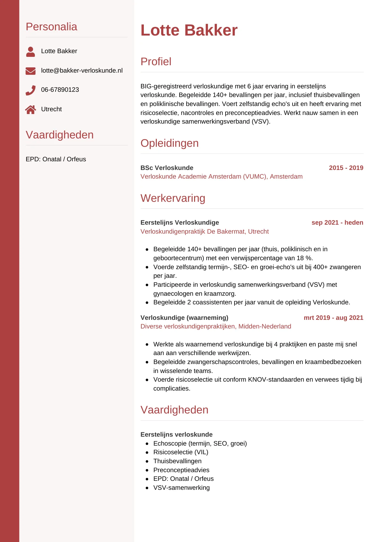 CV Verticaal voor verloskundige
