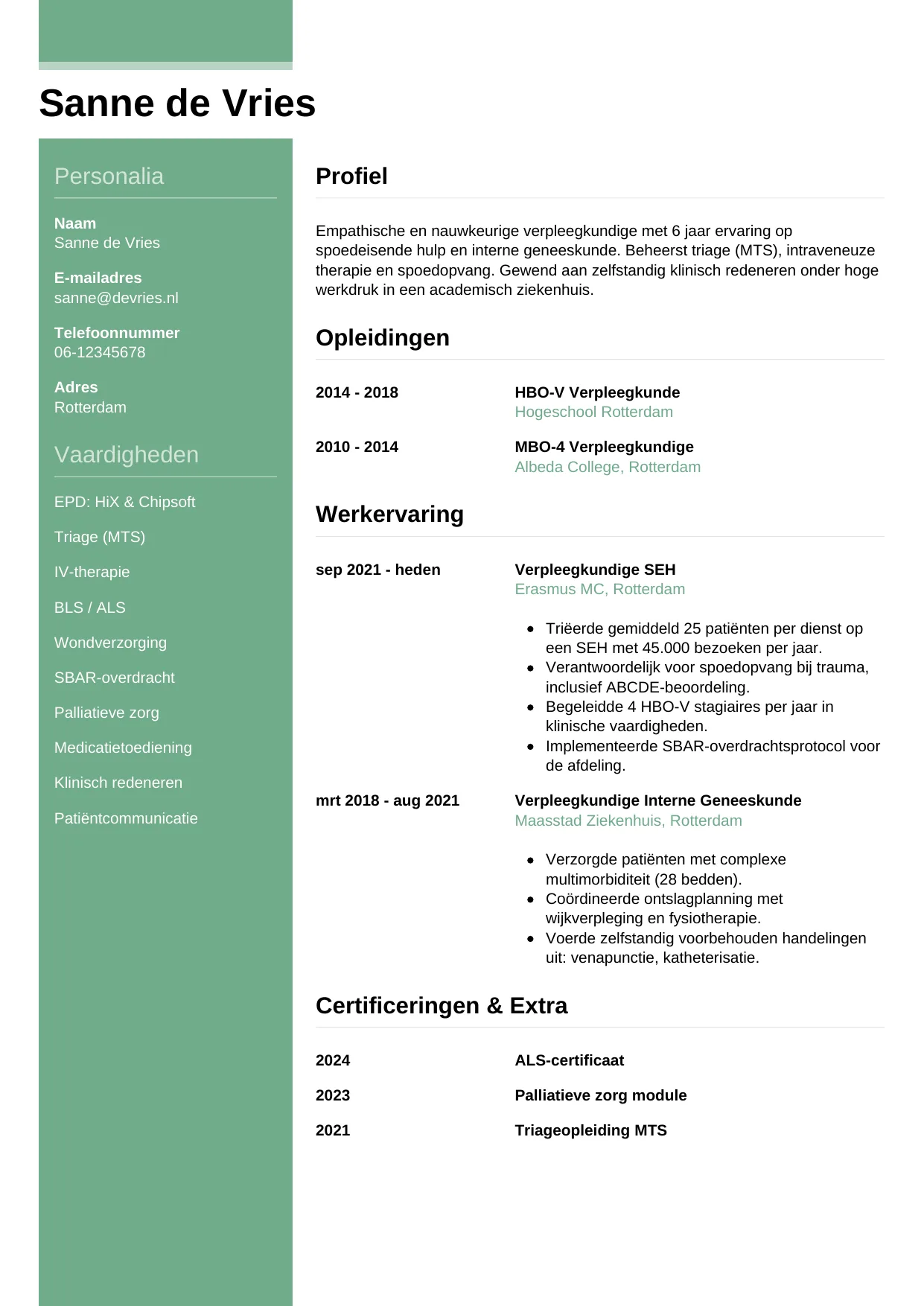 CV Casual voor verpleegkundige