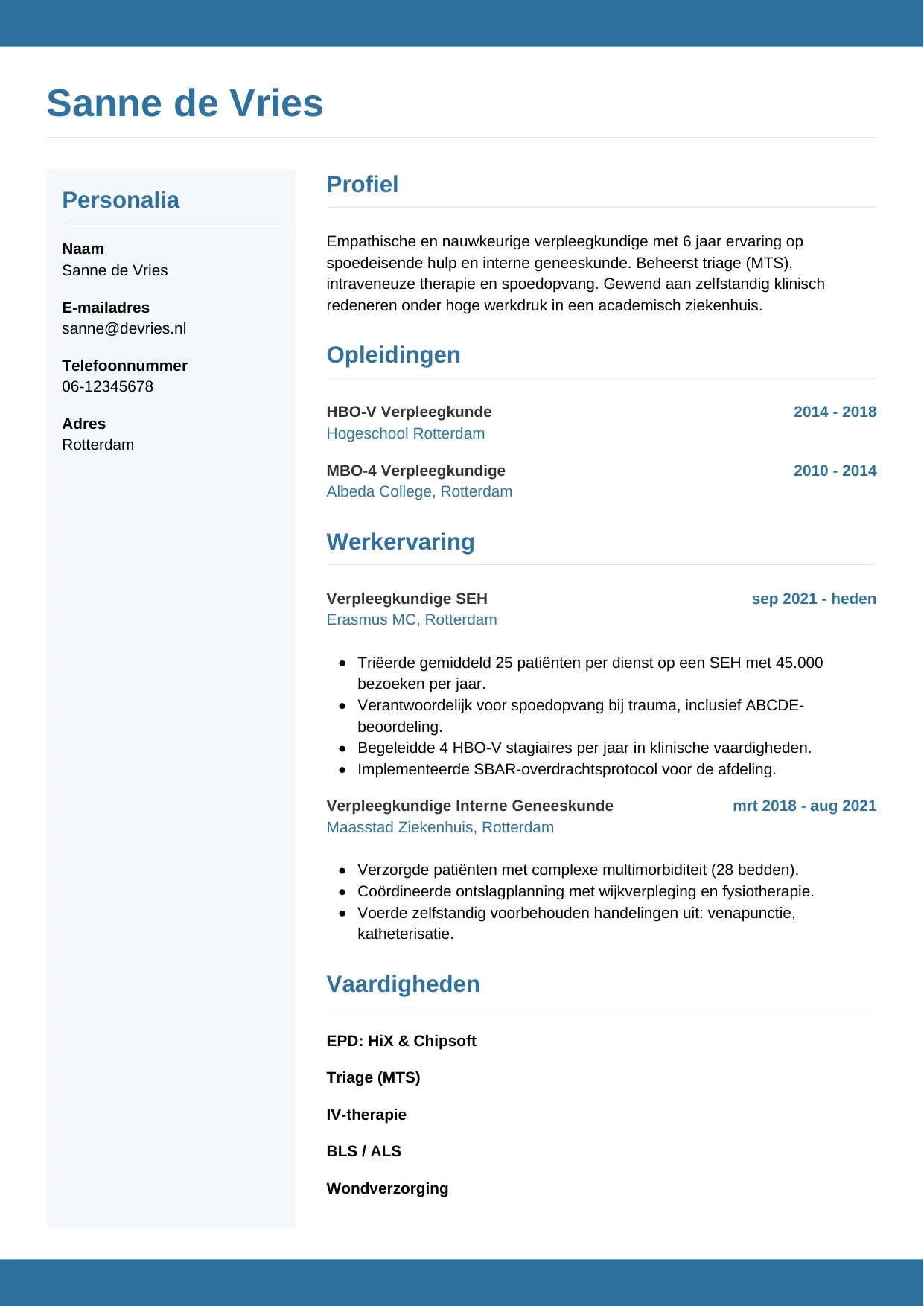 CV Horizontaal voor verpleegkundige