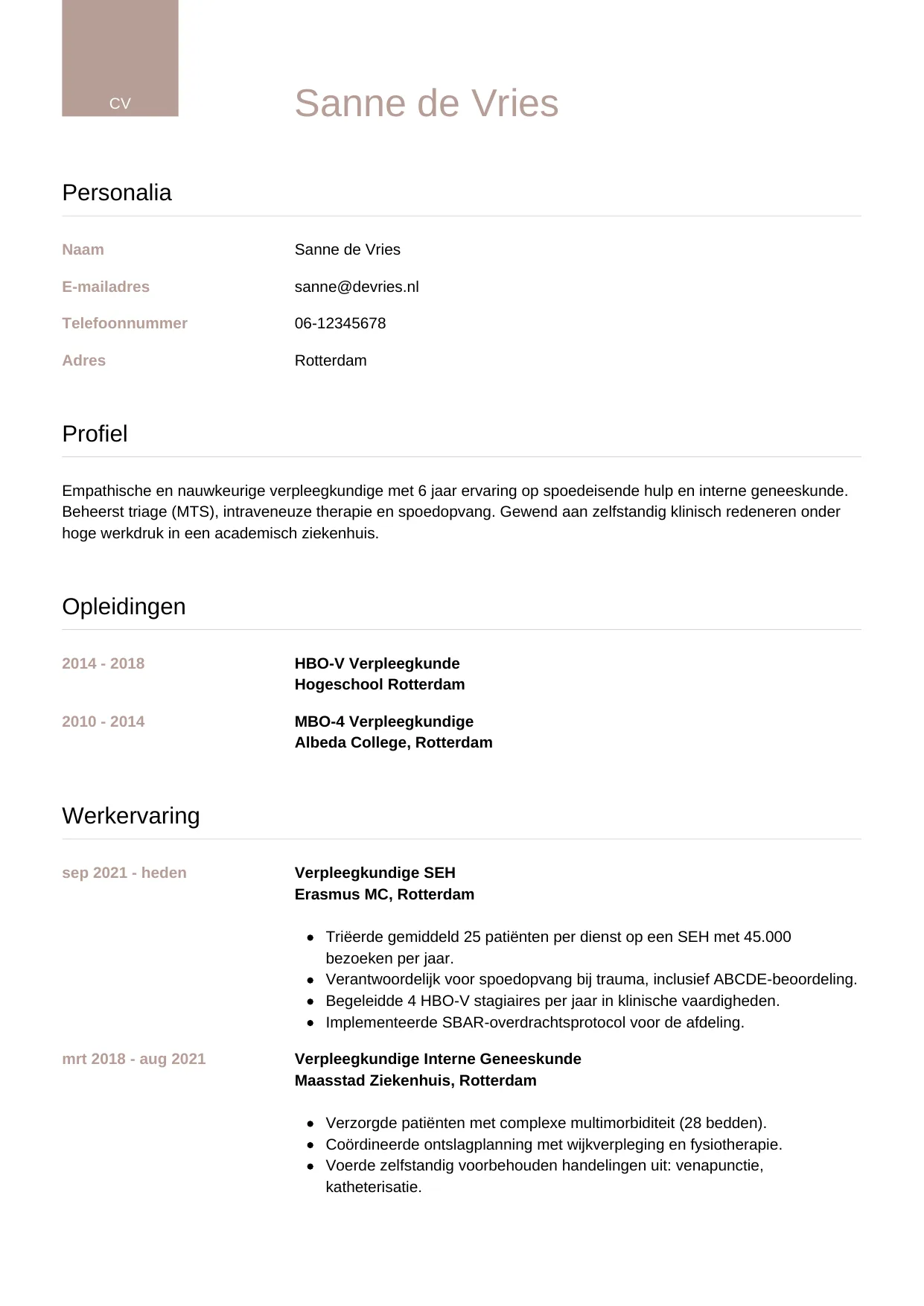 CV Luxe voor verpleegkundige