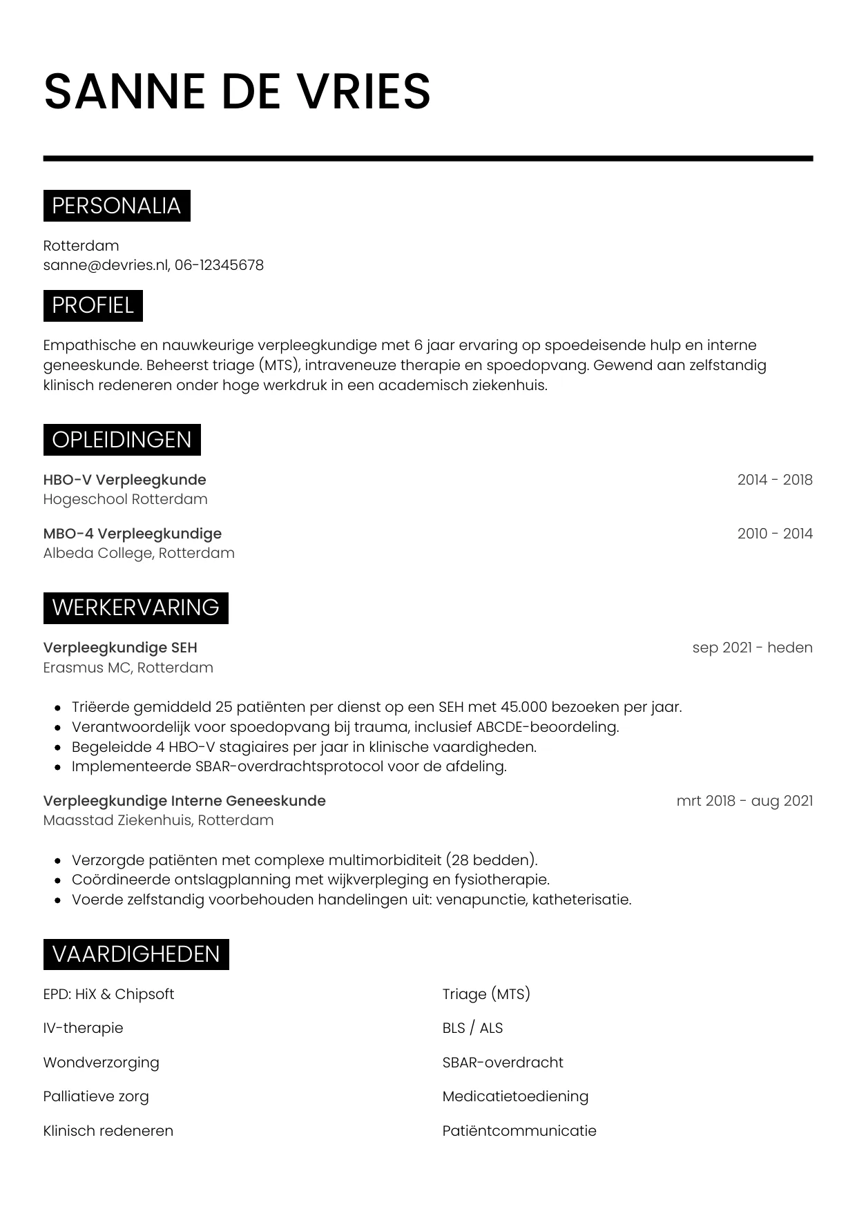 CV Metro voor verpleegkundige
