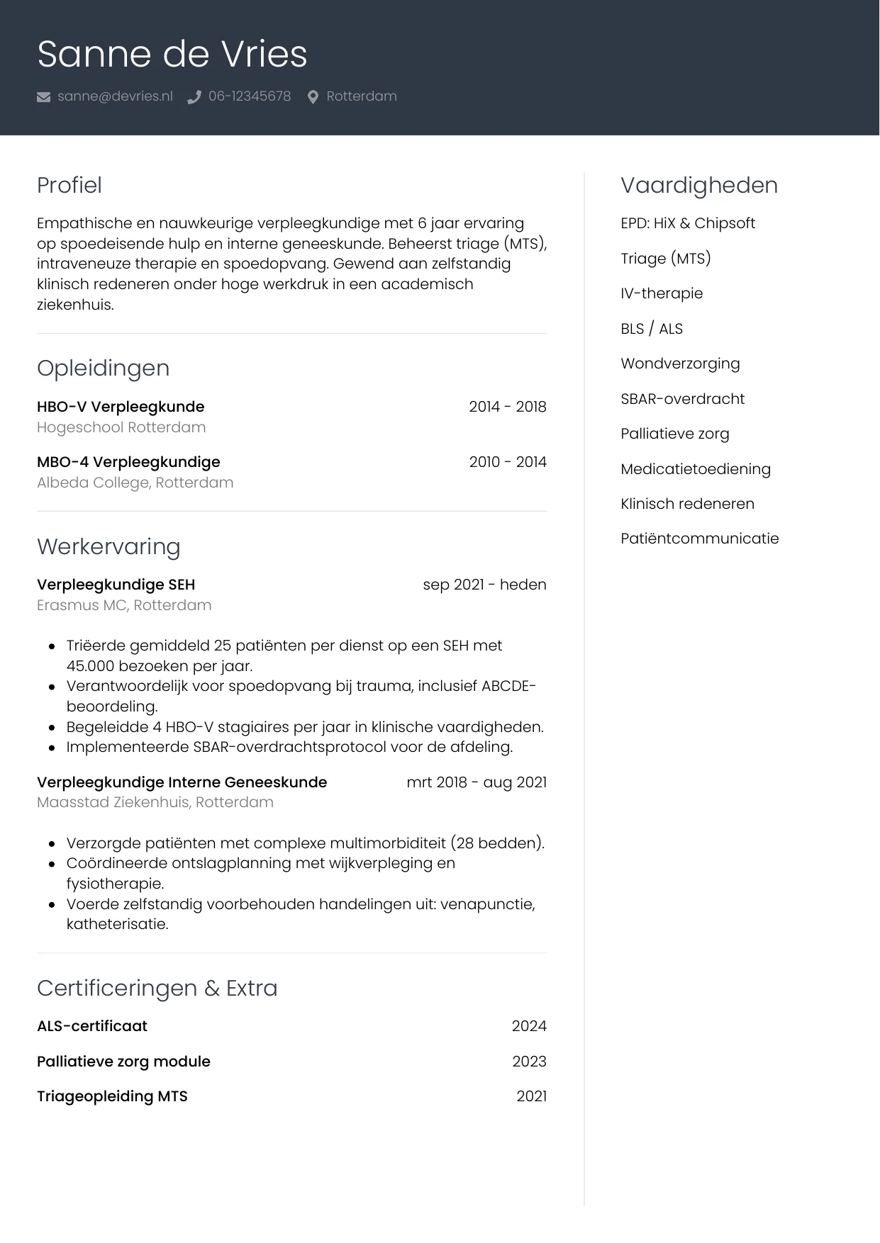 CV Professioneel voor verpleegkundige