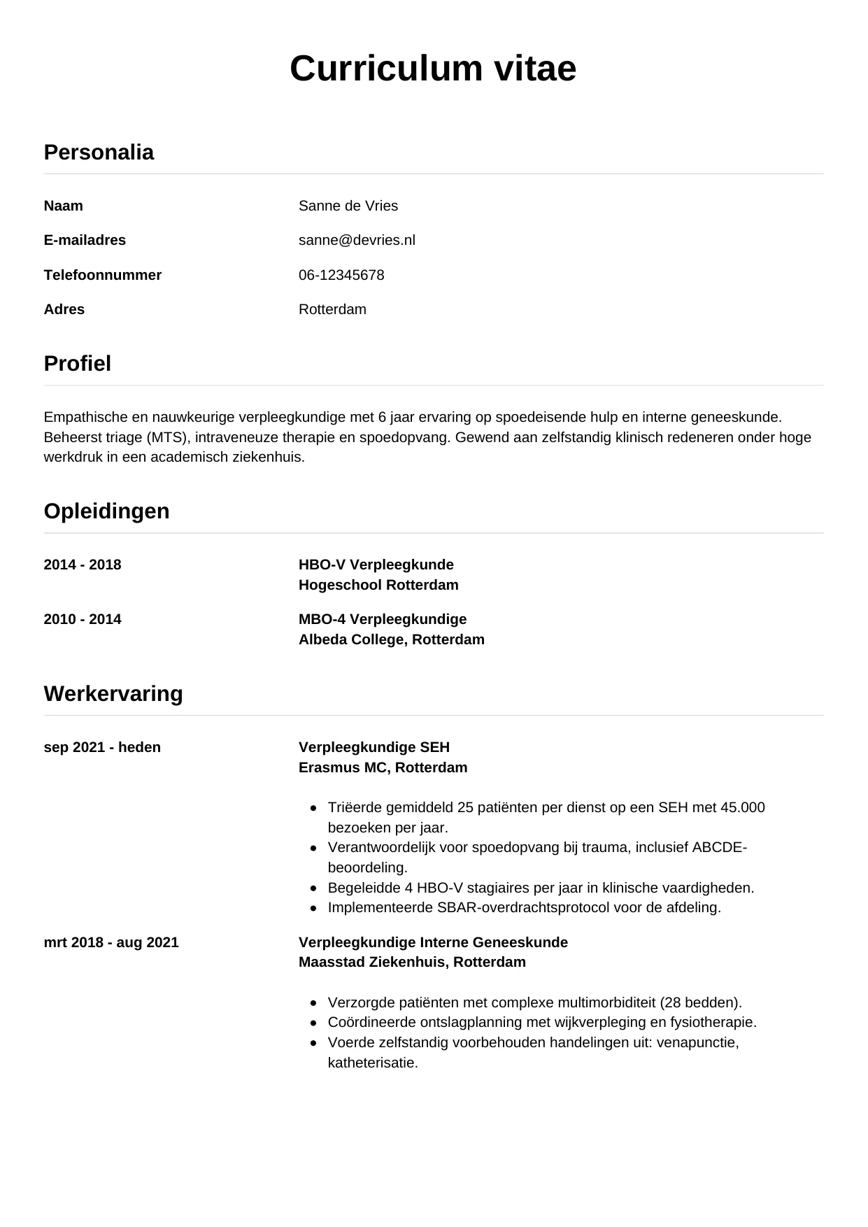CV Simpel voor verpleegkundige