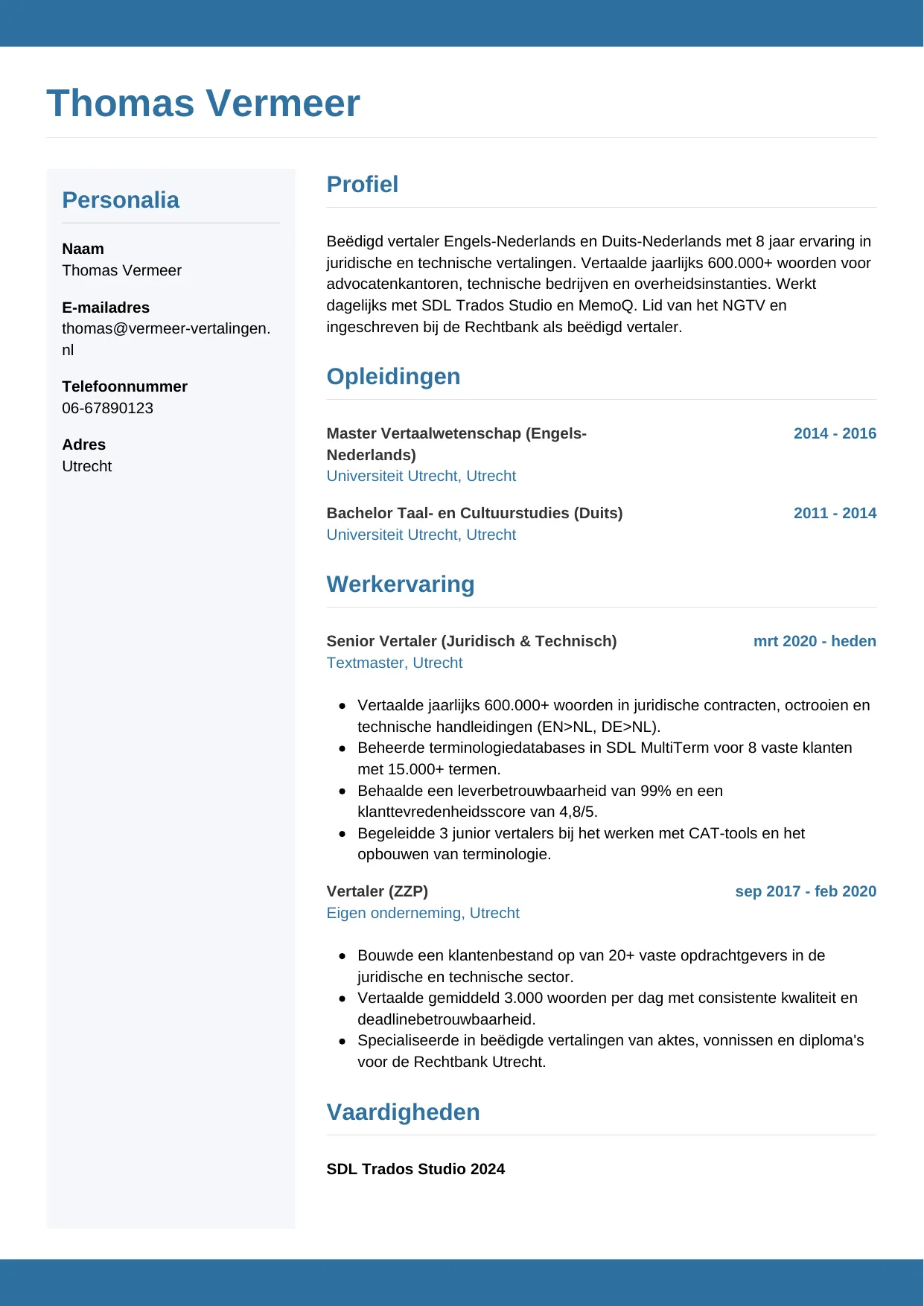 CV Horizontaal voor vertaler