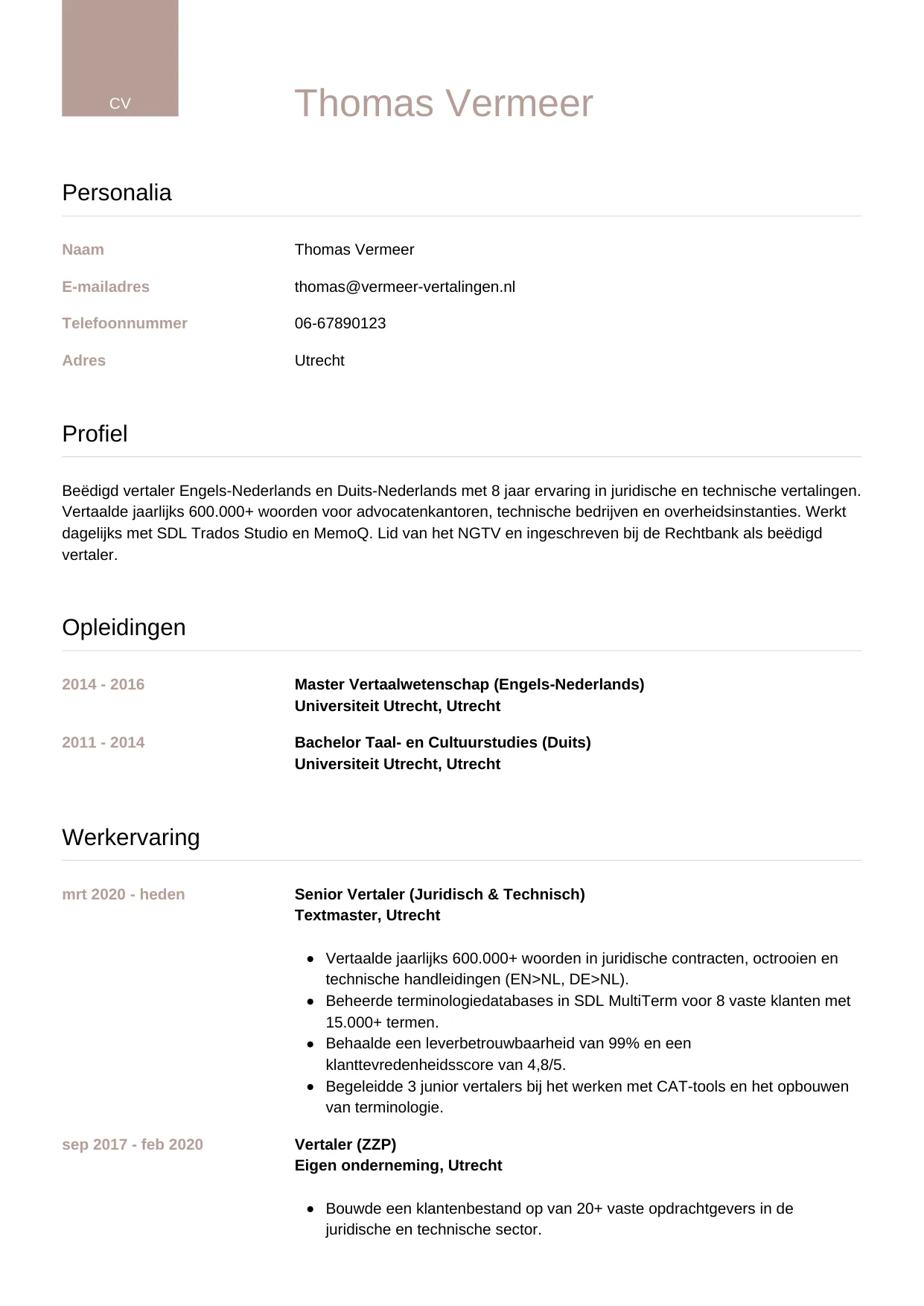 CV Luxe voor vertaler