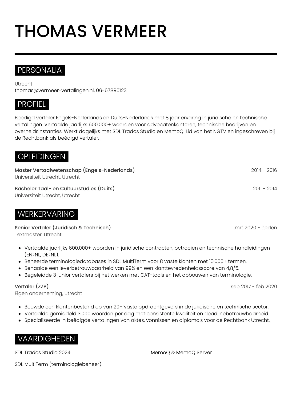 CV Metro voor vertaler
