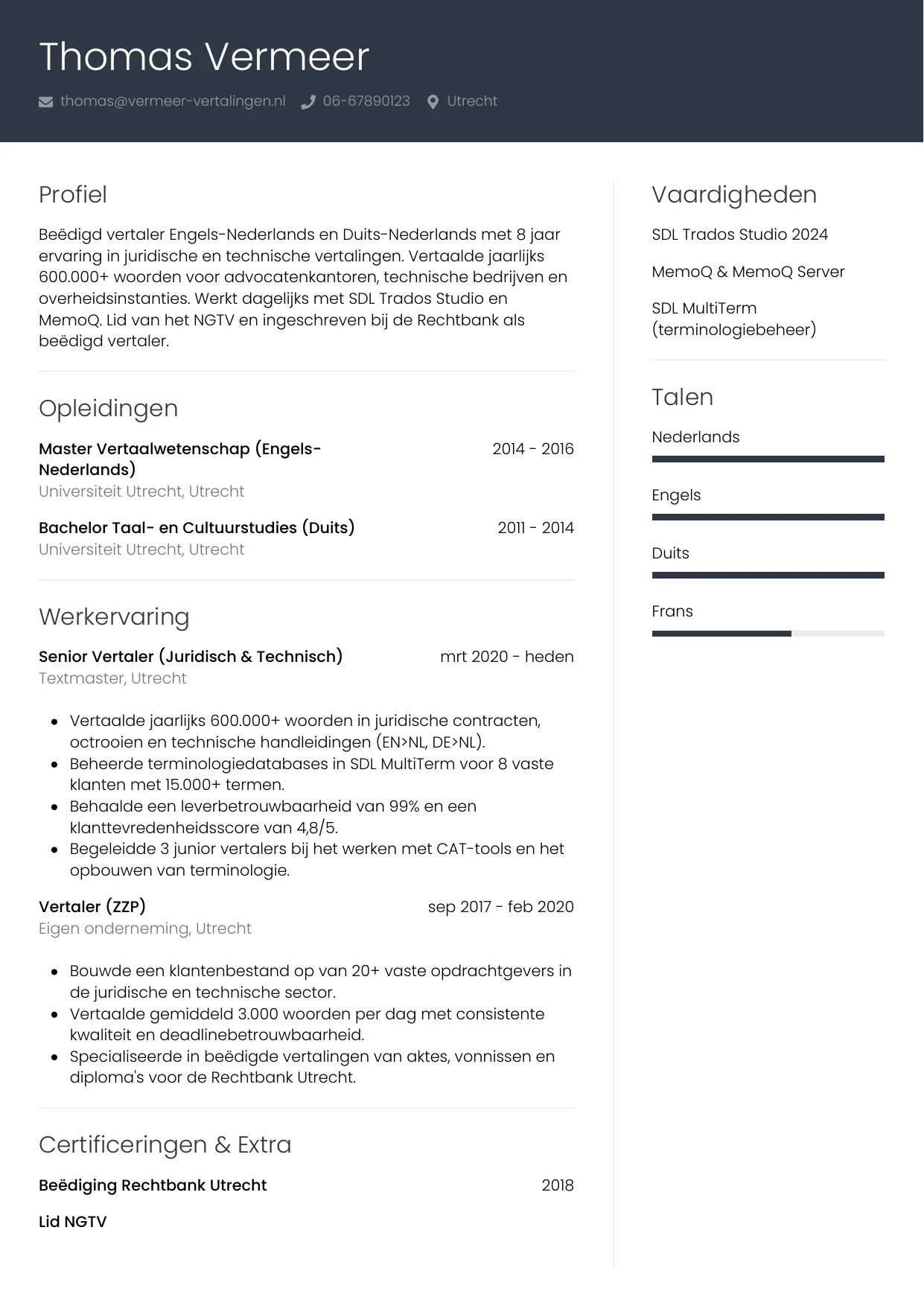 CV Professioneel voor vertaler