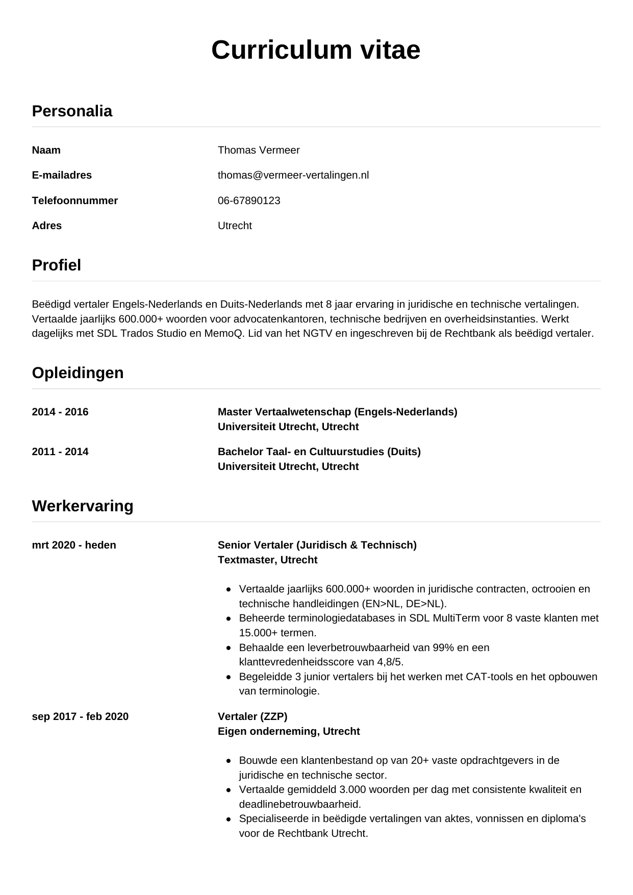 CV Simpel voor vertaler