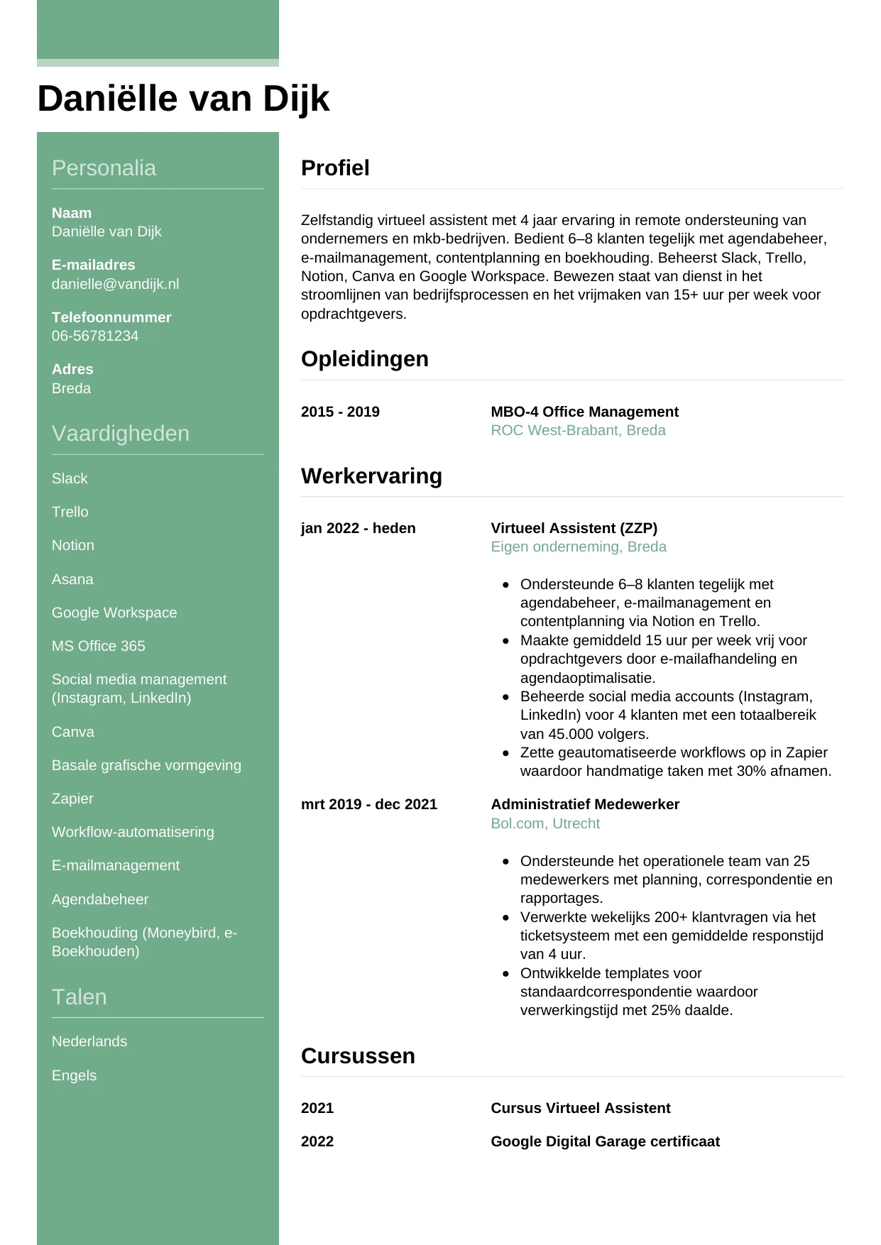 CV Casual voor virtueel assistent