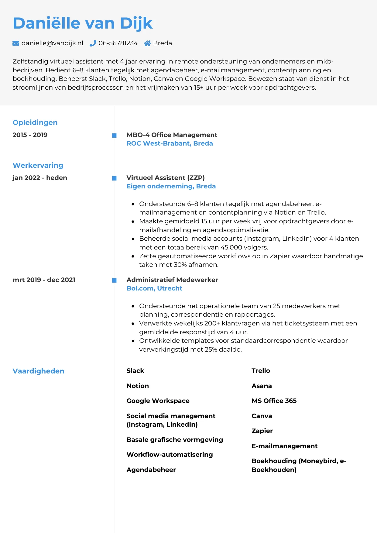 CV Chrono voor virtueel assistent