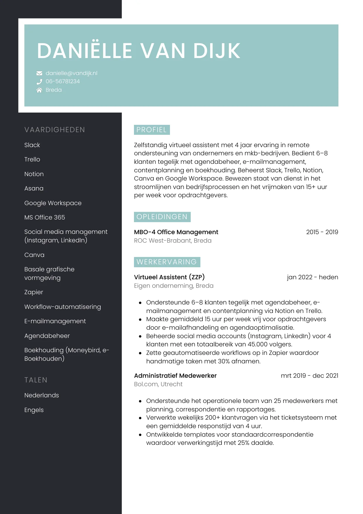 CV Elegant voor virtueel assistent