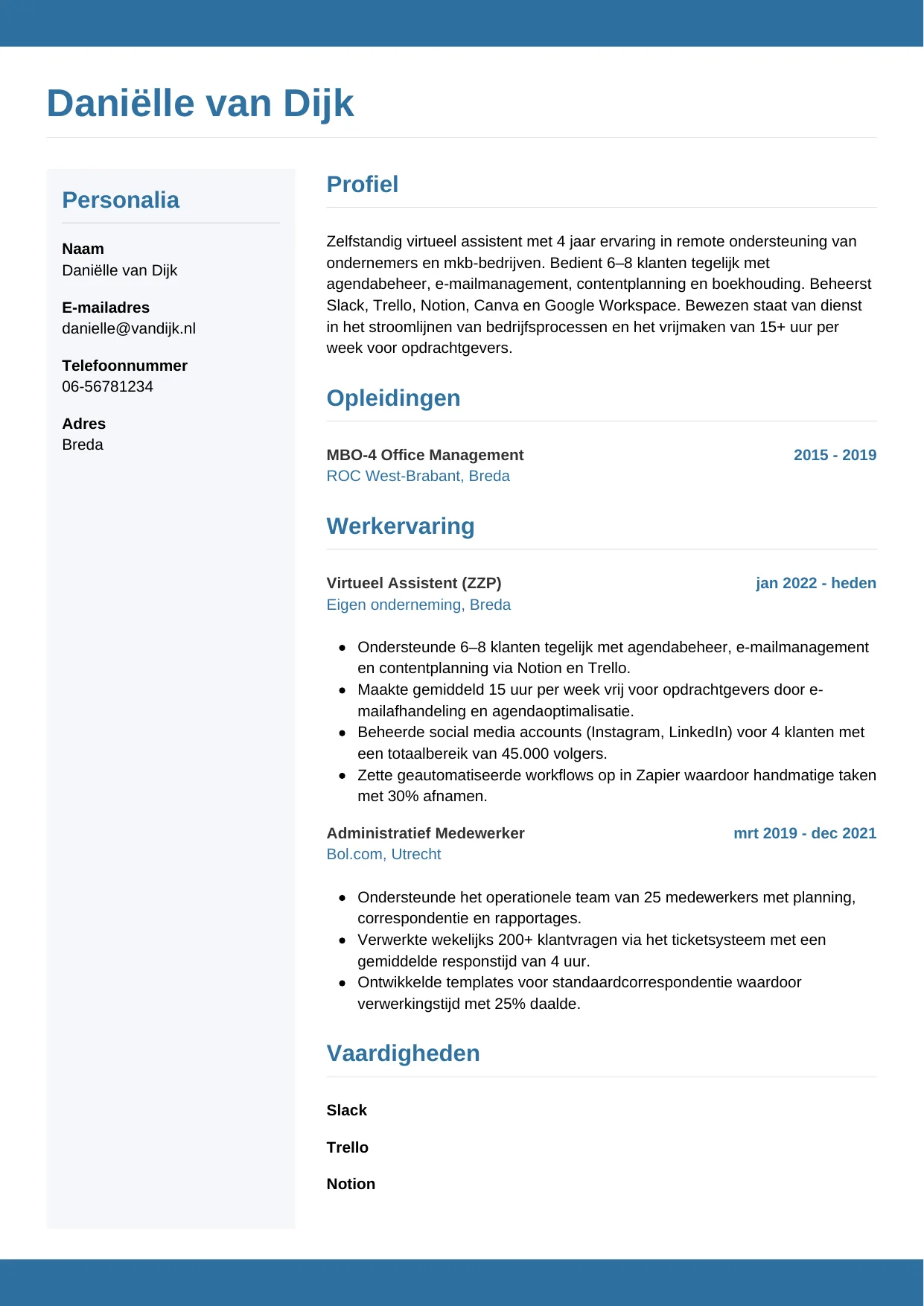 CV Horizontaal voor virtueel assistent