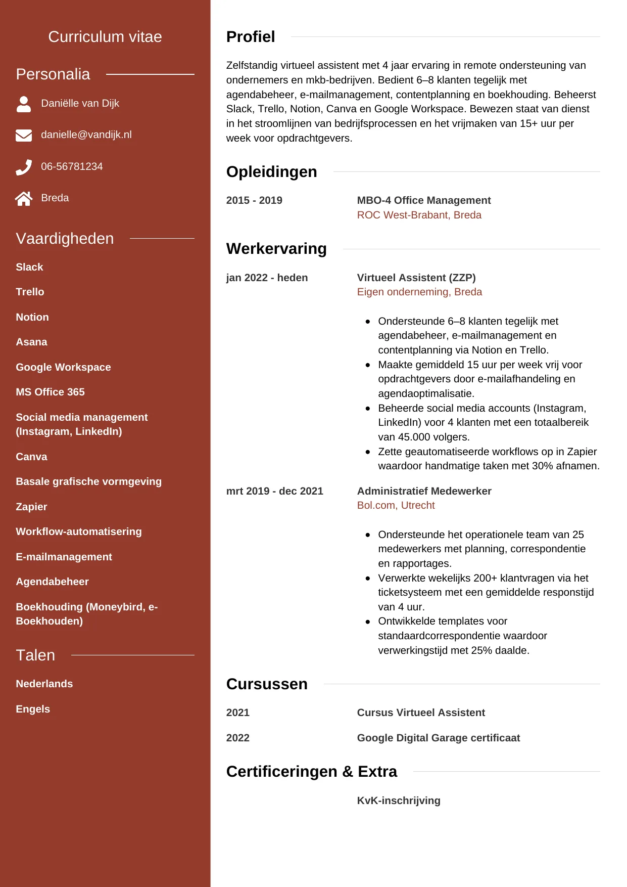 CV Modern voor virtueel assistent