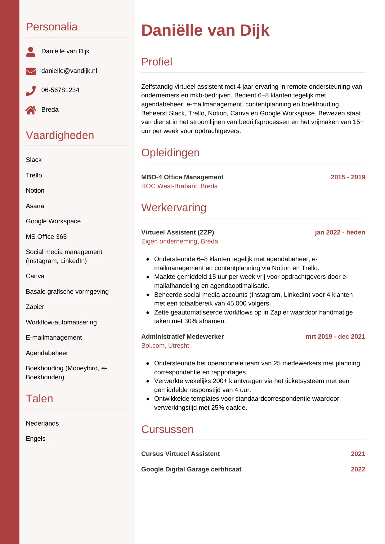 CV Verticaal voor virtueel assistent