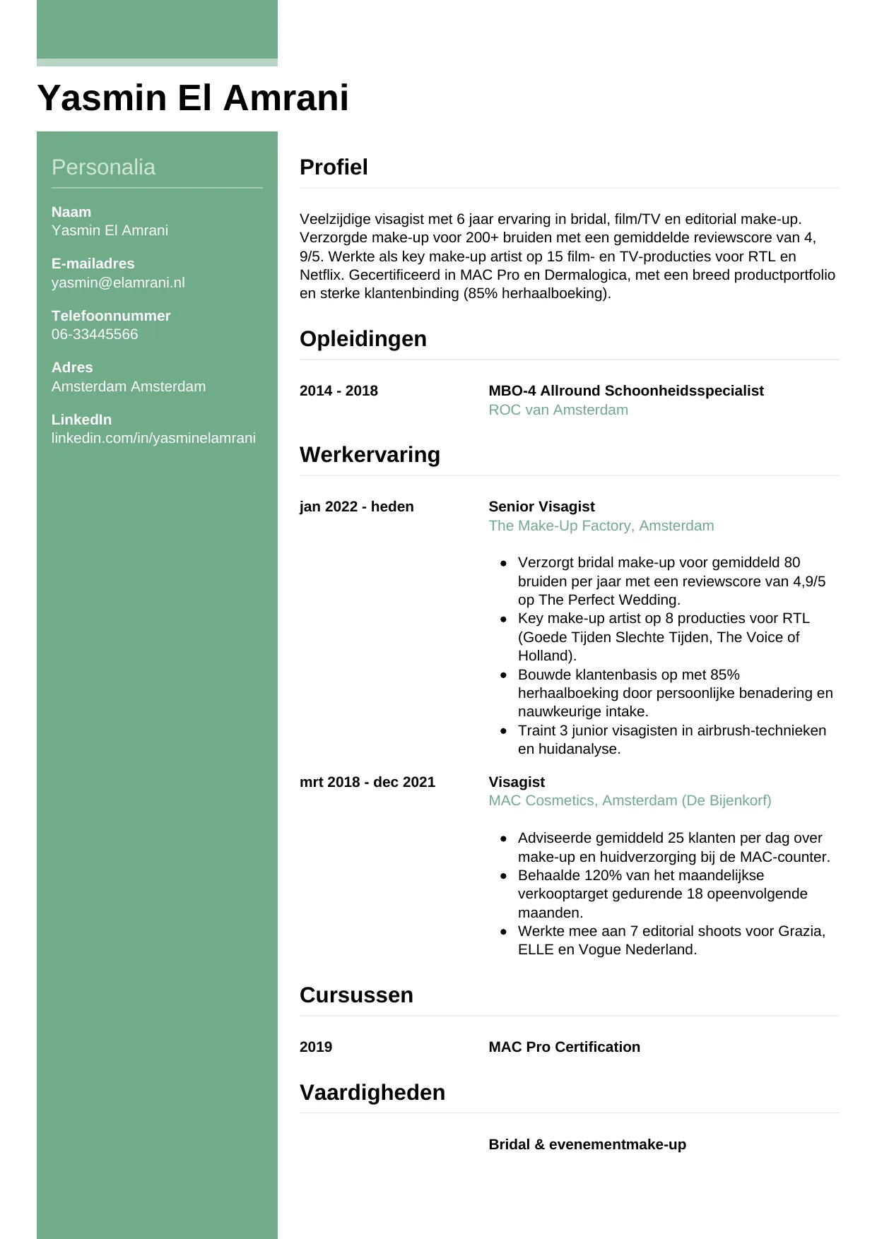 CV Casual voor visagist
