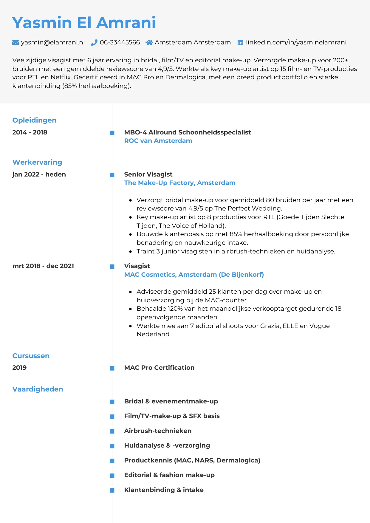 CV Chrono voor visagist