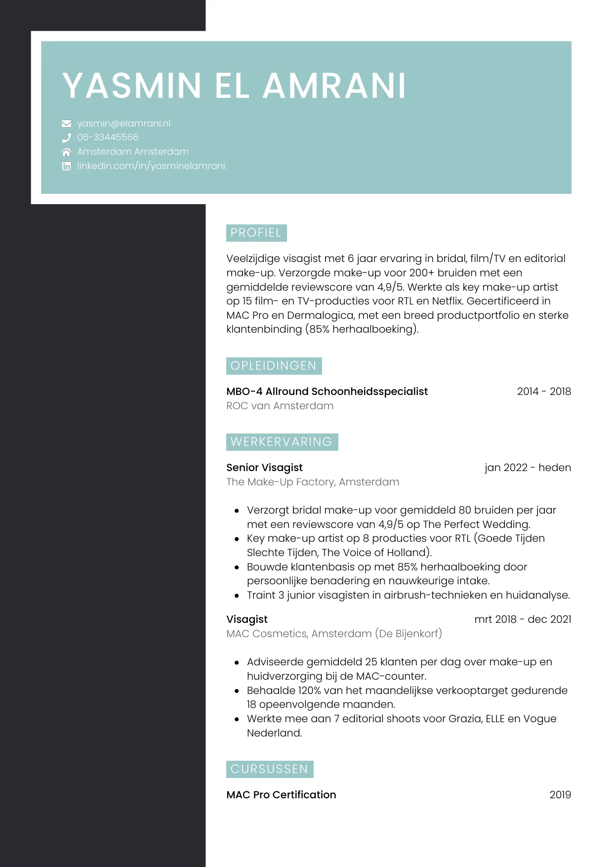 CV Elegant voor visagist