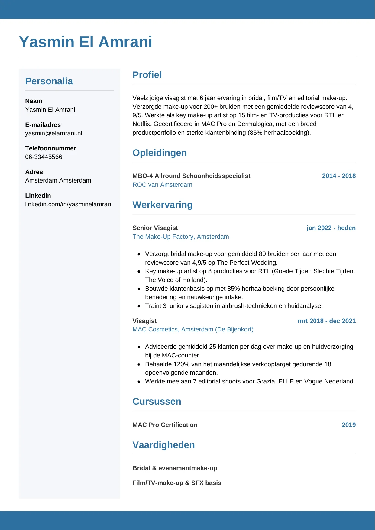 CV Horizontaal voor visagist