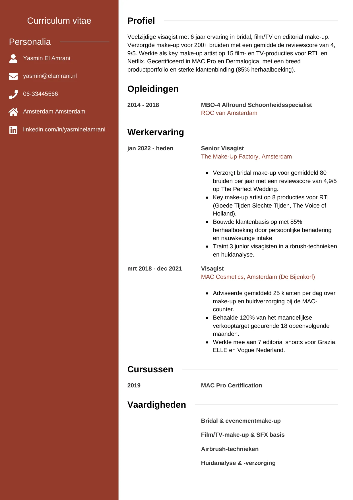 CV Modern voor visagist