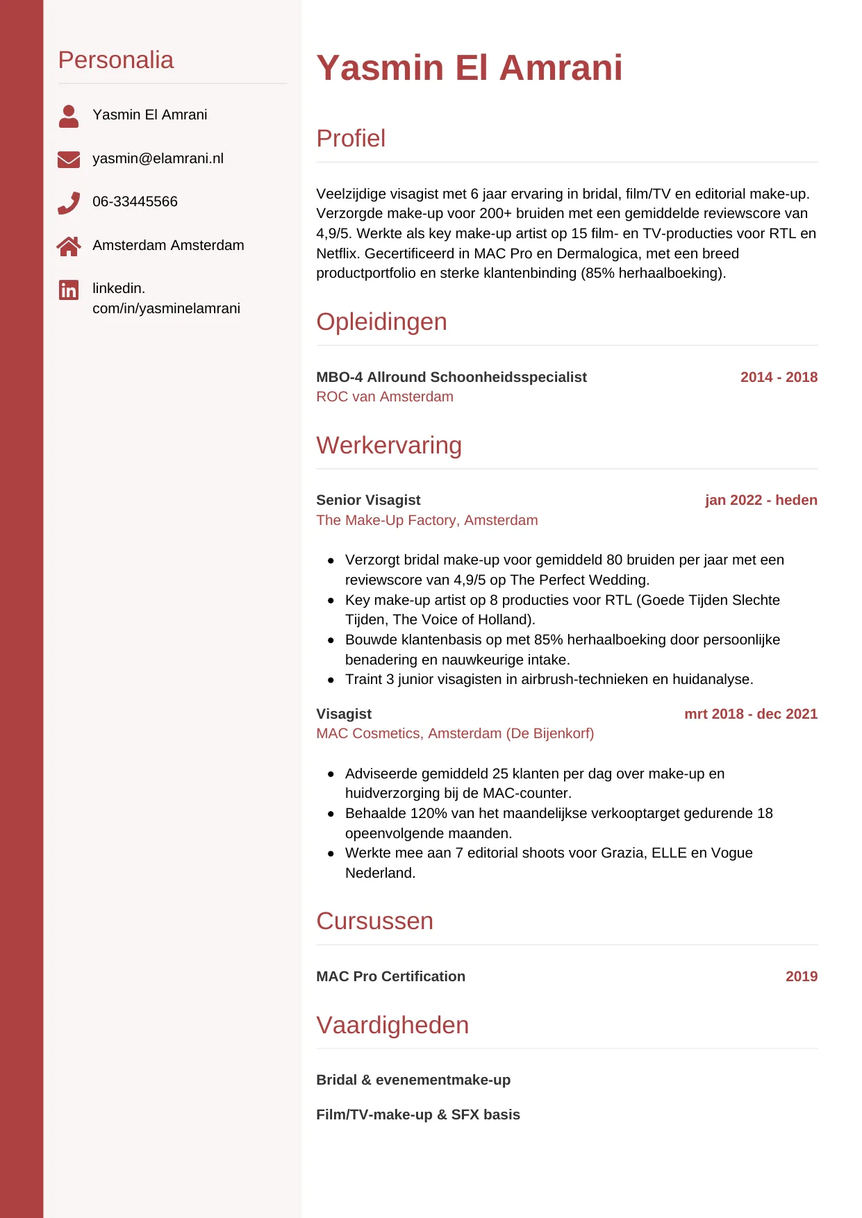 CV Verticaal voor visagist
