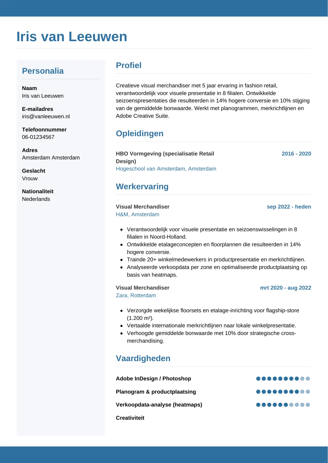 CV Horizontaal voor visual merchandiser