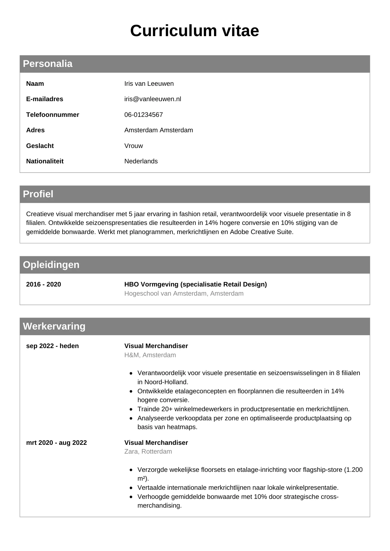 CV Klassiek voor visual merchandiser
