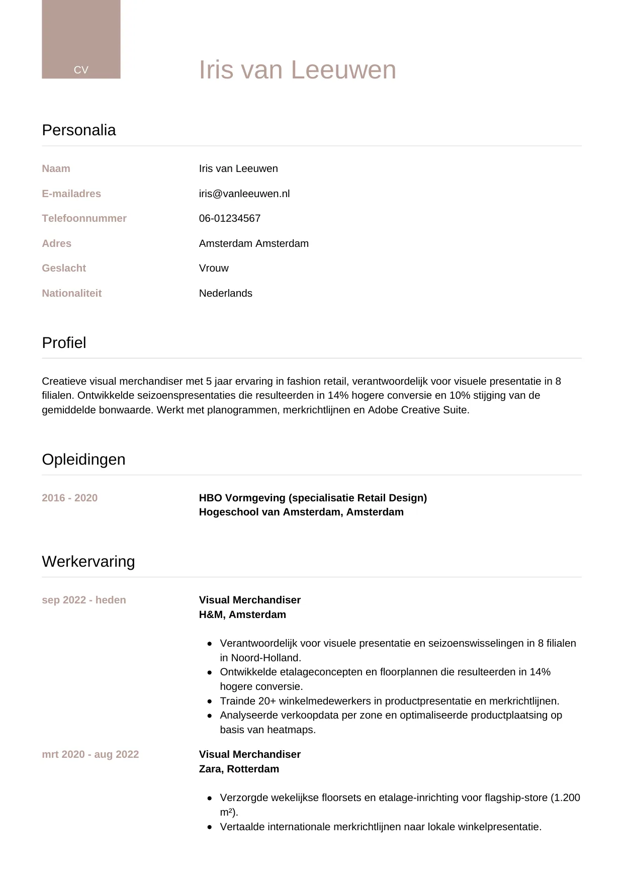 CV Luxe voor visual merchandiser