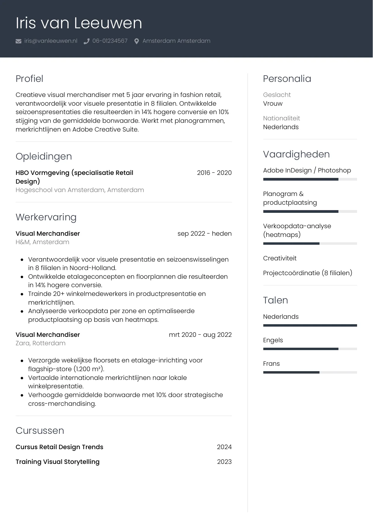CV Professioneel voor visual merchandiser