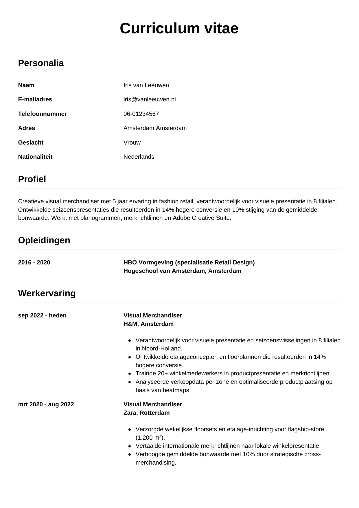 CV Simpel voor visual merchandiser