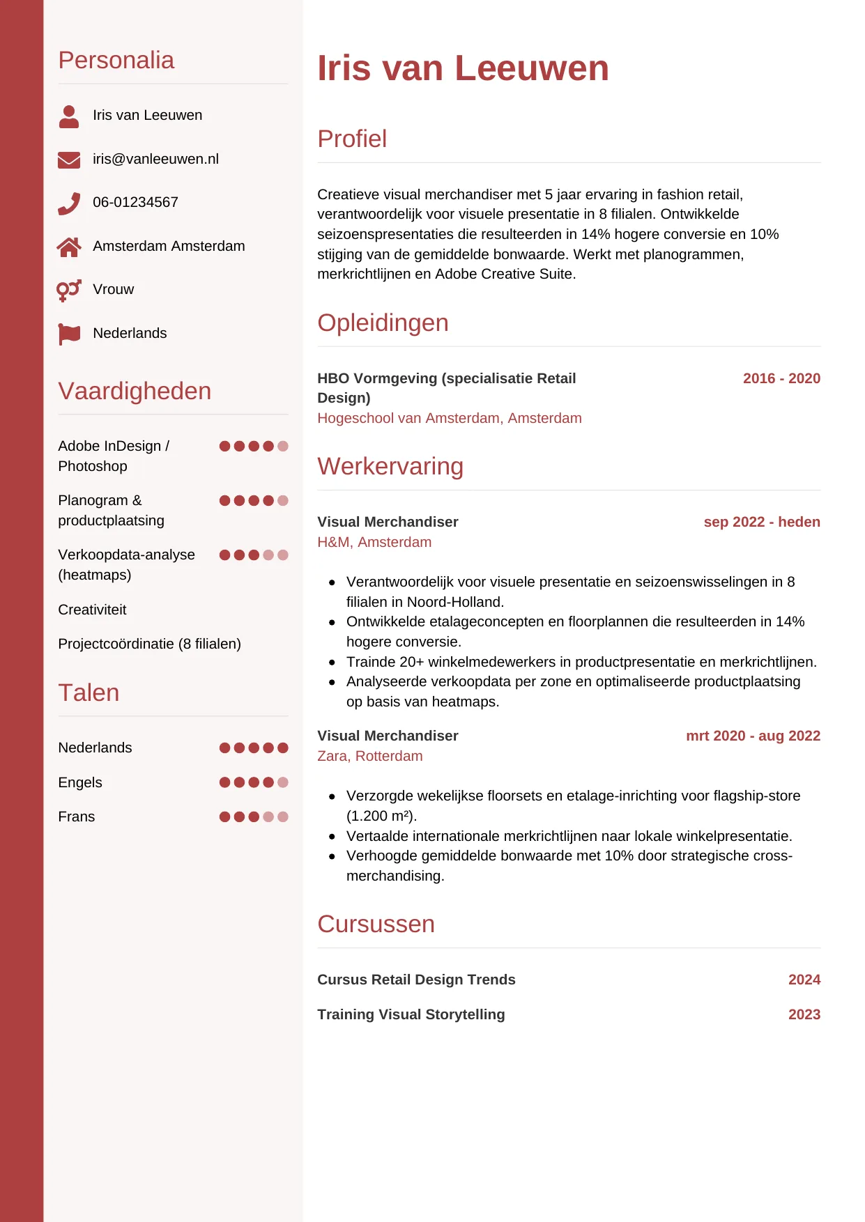 CV Verticaal voor visual merchandiser