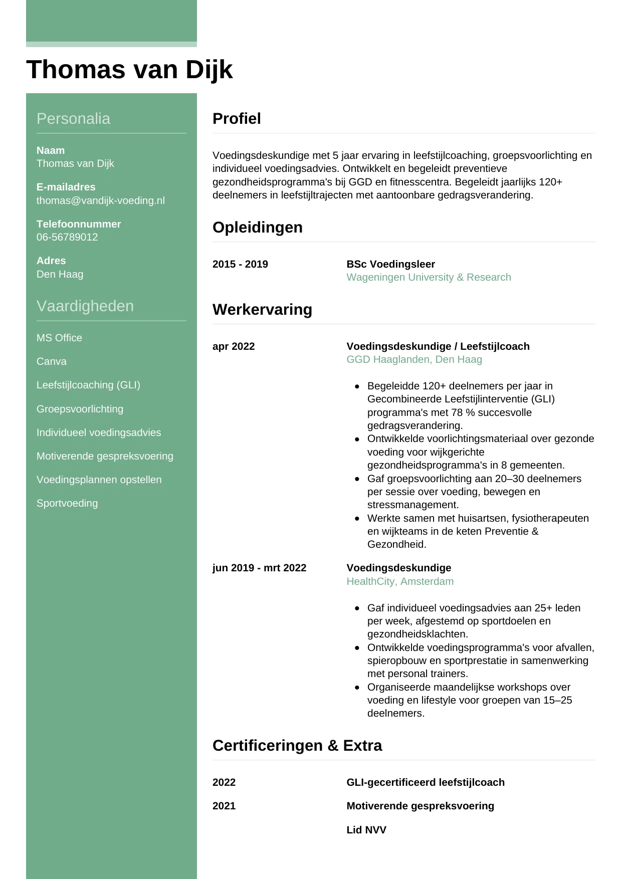 CV Casual voor voedingsdeskundige