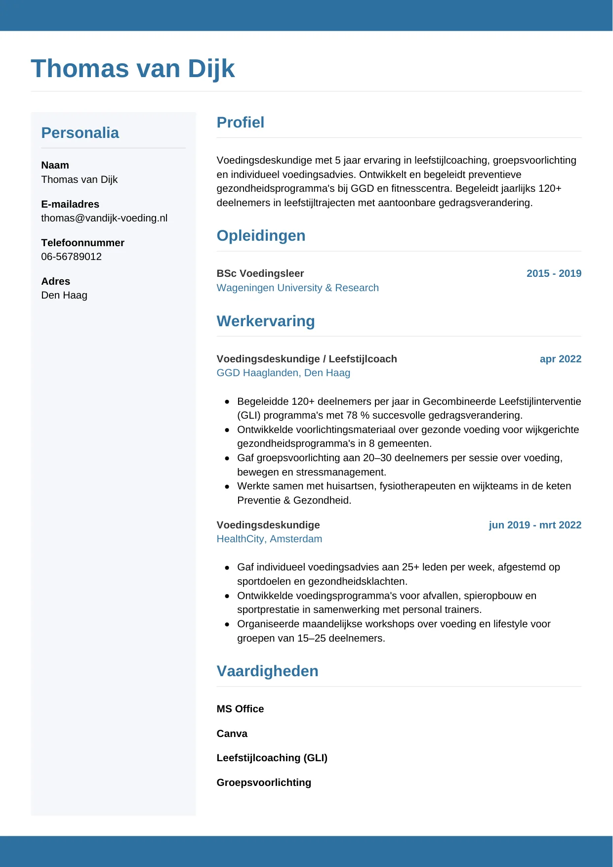 CV Horizontaal voor voedingsdeskundige