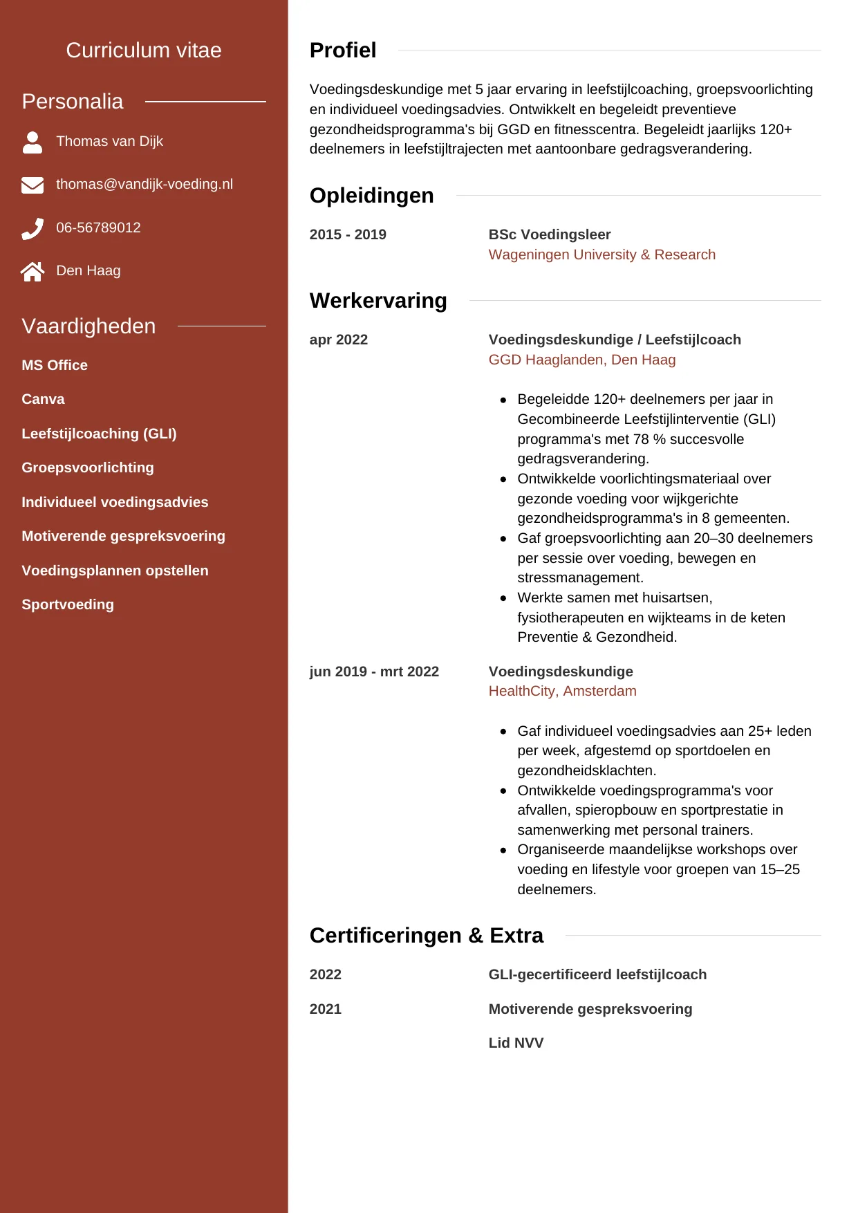 CV Modern voor voedingsdeskundige