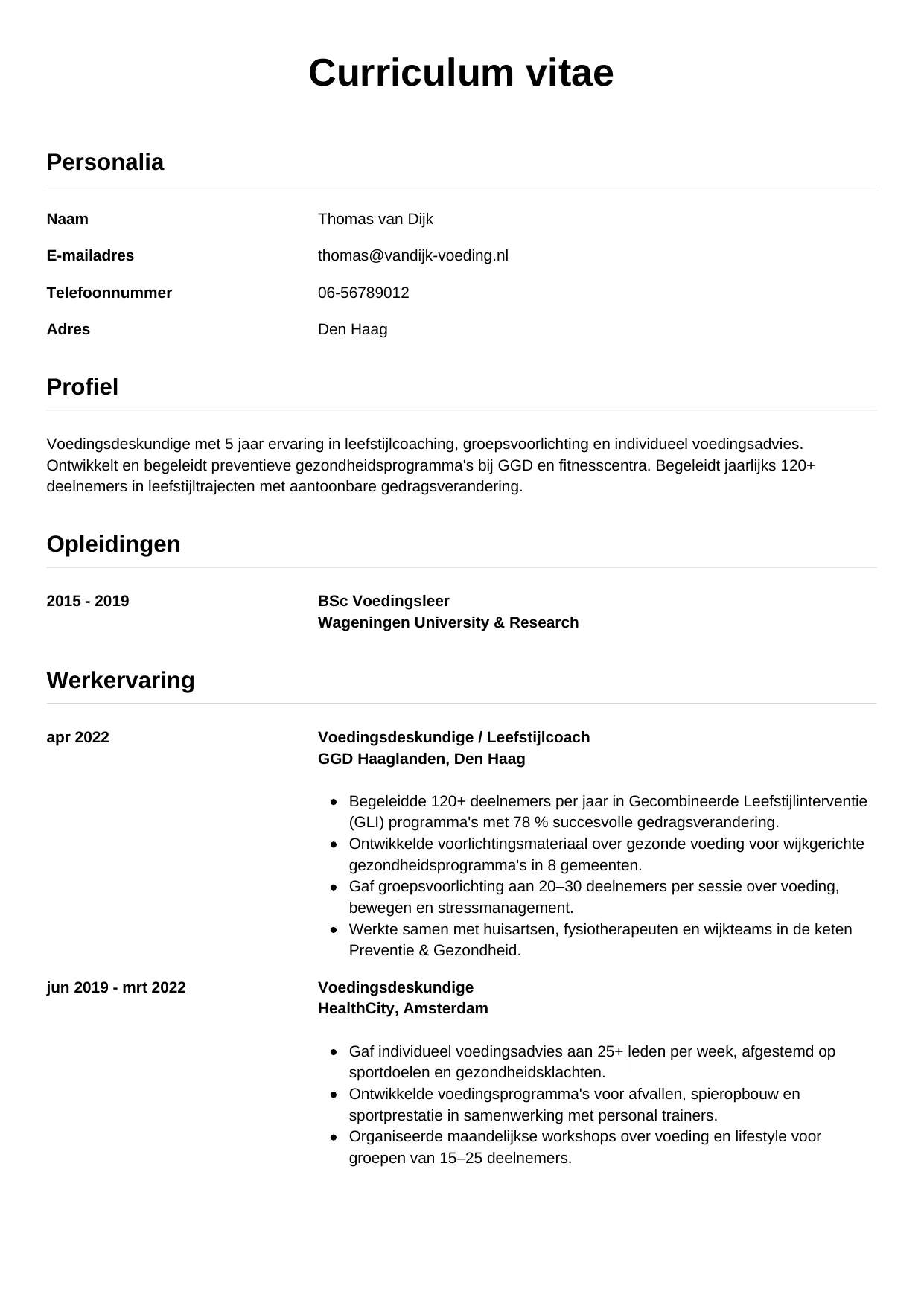 CV Simpel voor voedingsdeskundige