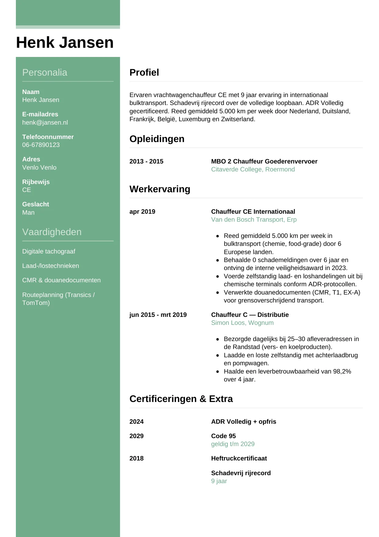 CV Casual voor vrachtwagenchauffeur
