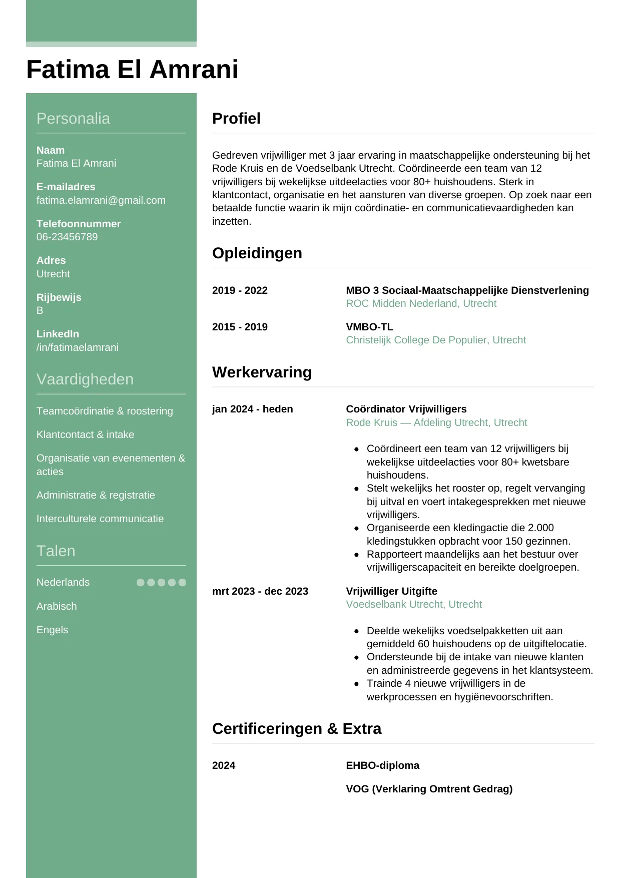 CV Casual voor vrijwilliger