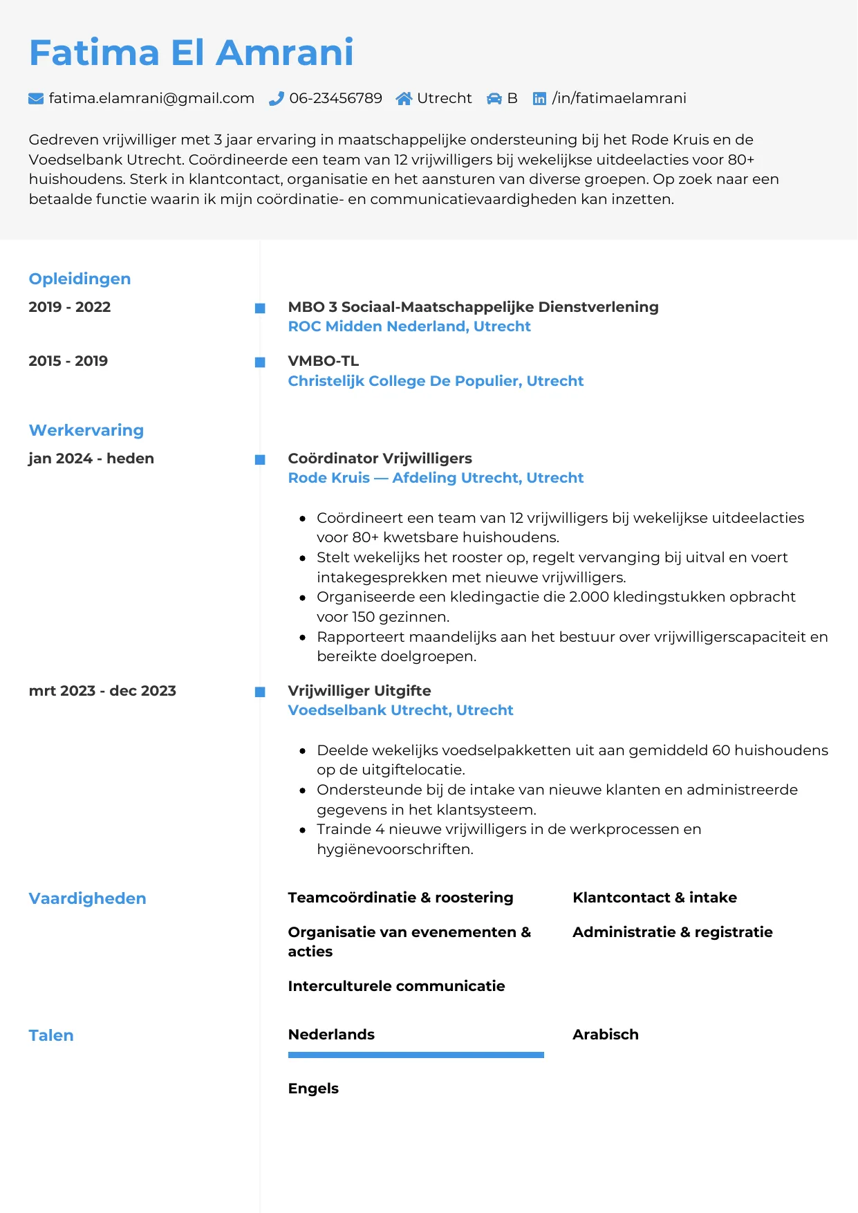 CV Chrono voor vrijwilliger