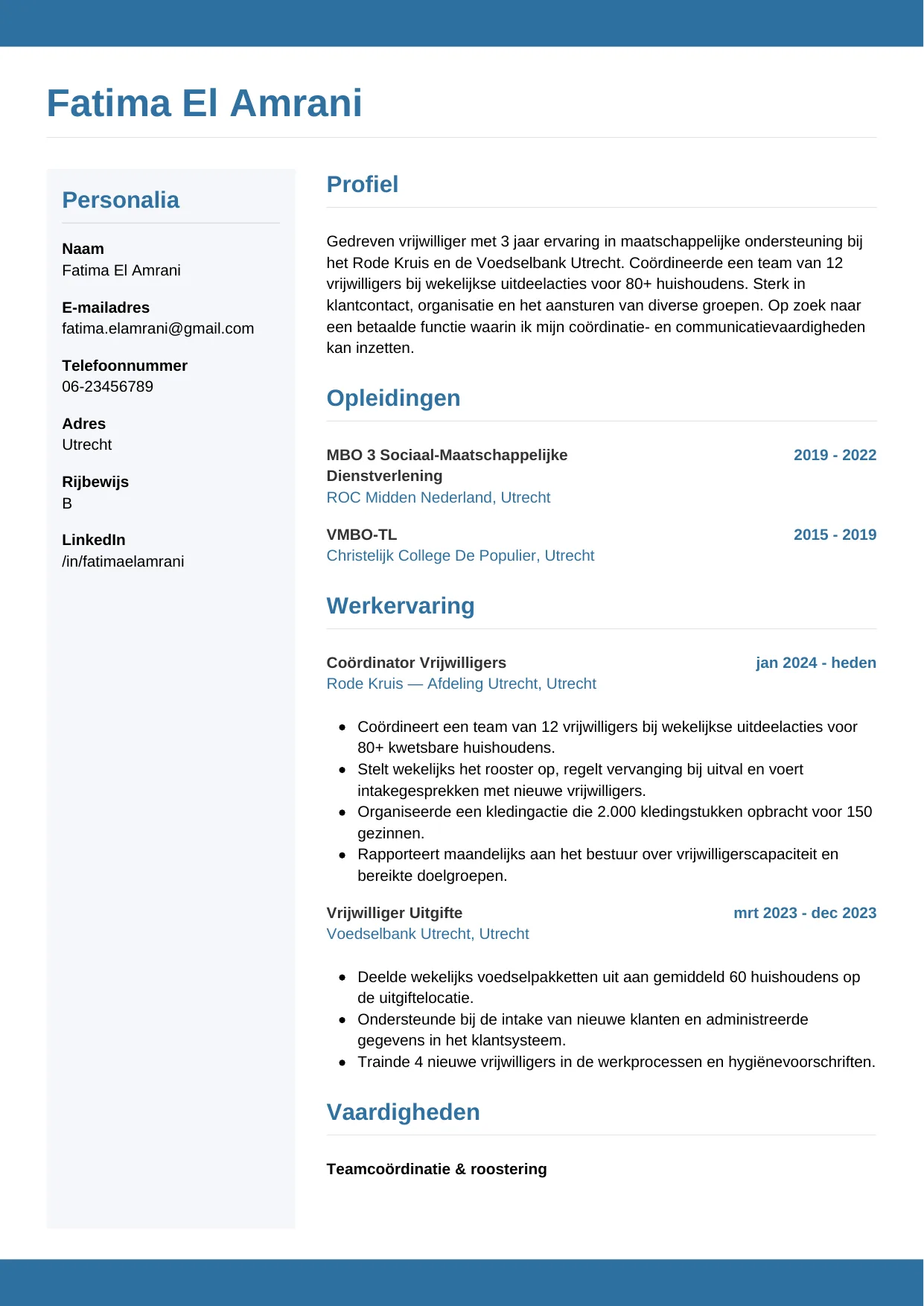 CV Horizontaal voor vrijwilliger
