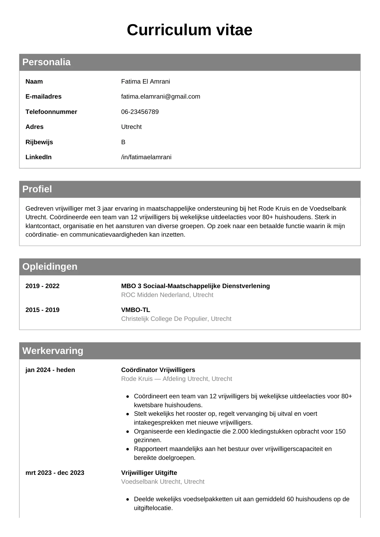 CV Klassiek voor vrijwilliger