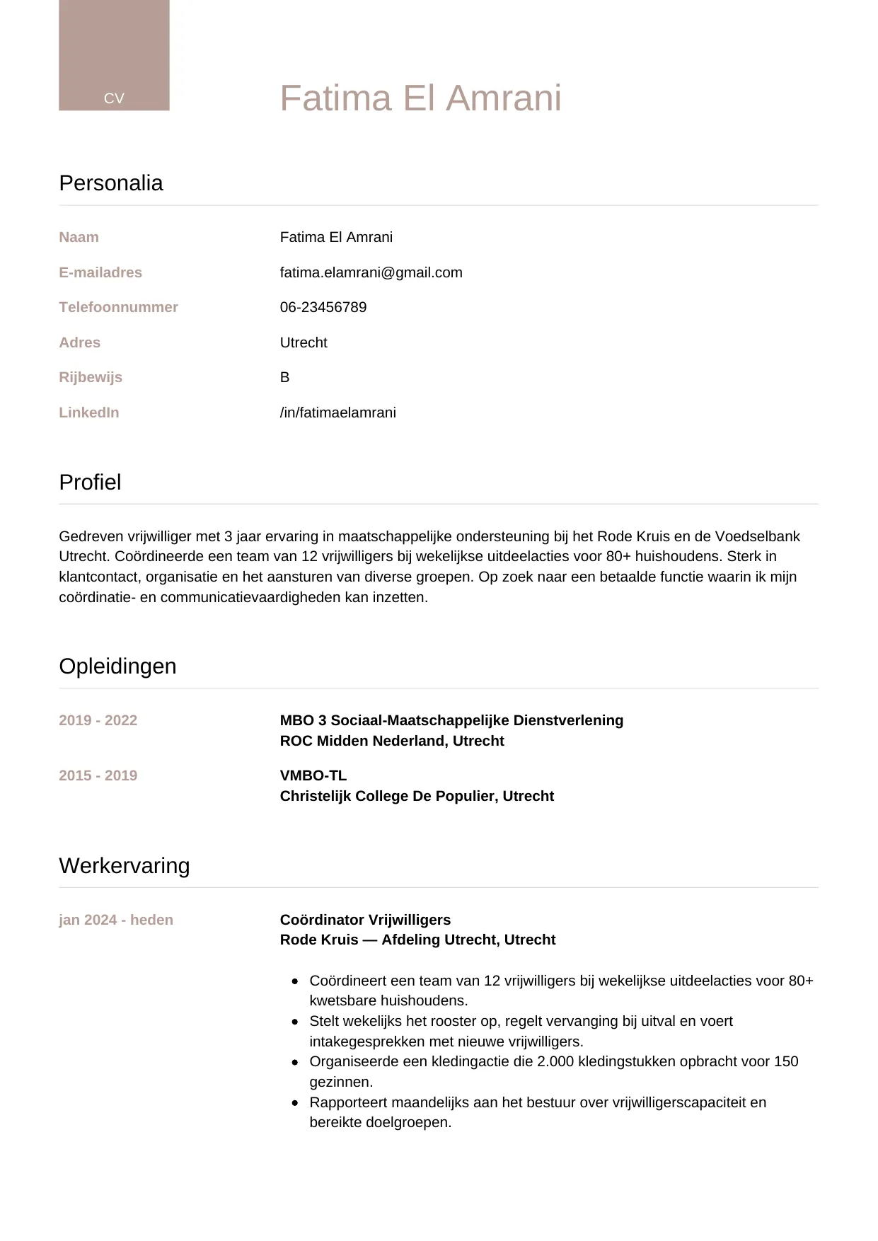 CV Luxe voor vrijwilliger