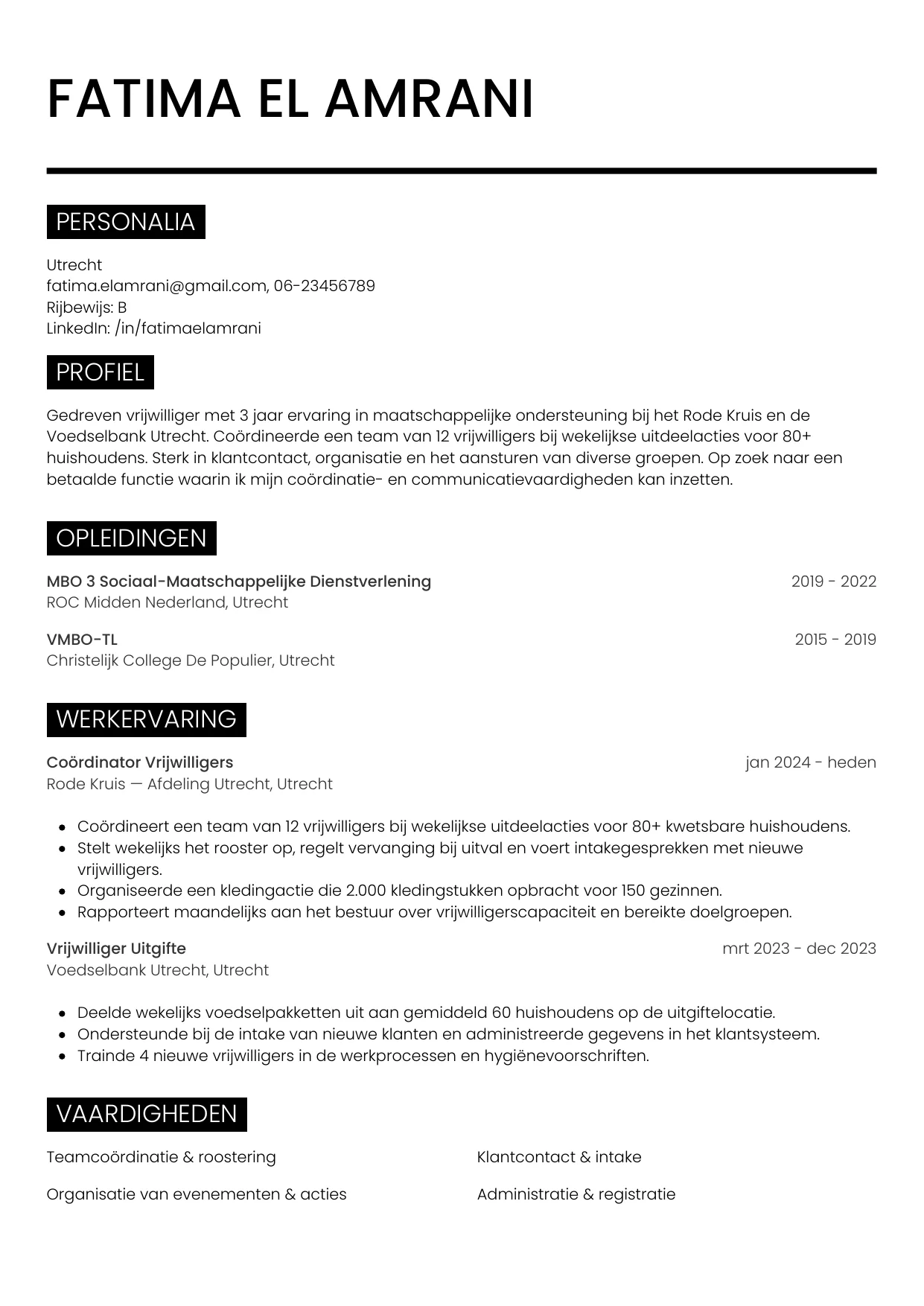 CV Metro voor vrijwilliger