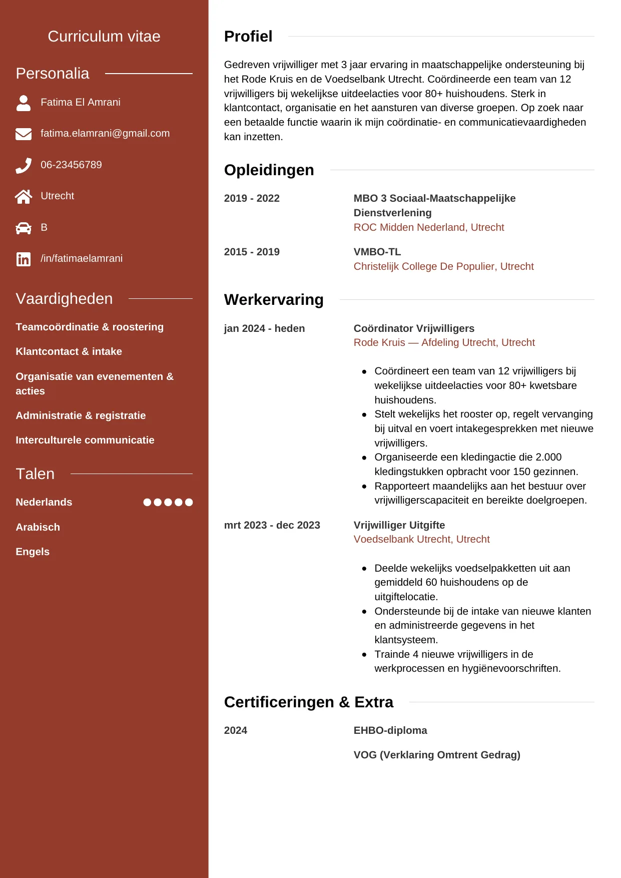 CV Modern voor vrijwilliger