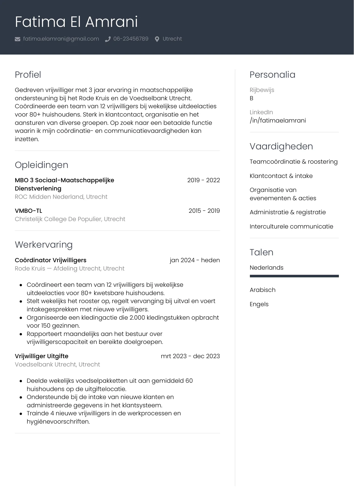 CV Professioneel voor vrijwilliger