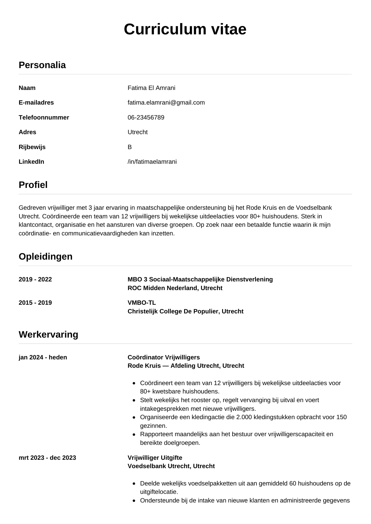 CV Simpel voor vrijwilliger
