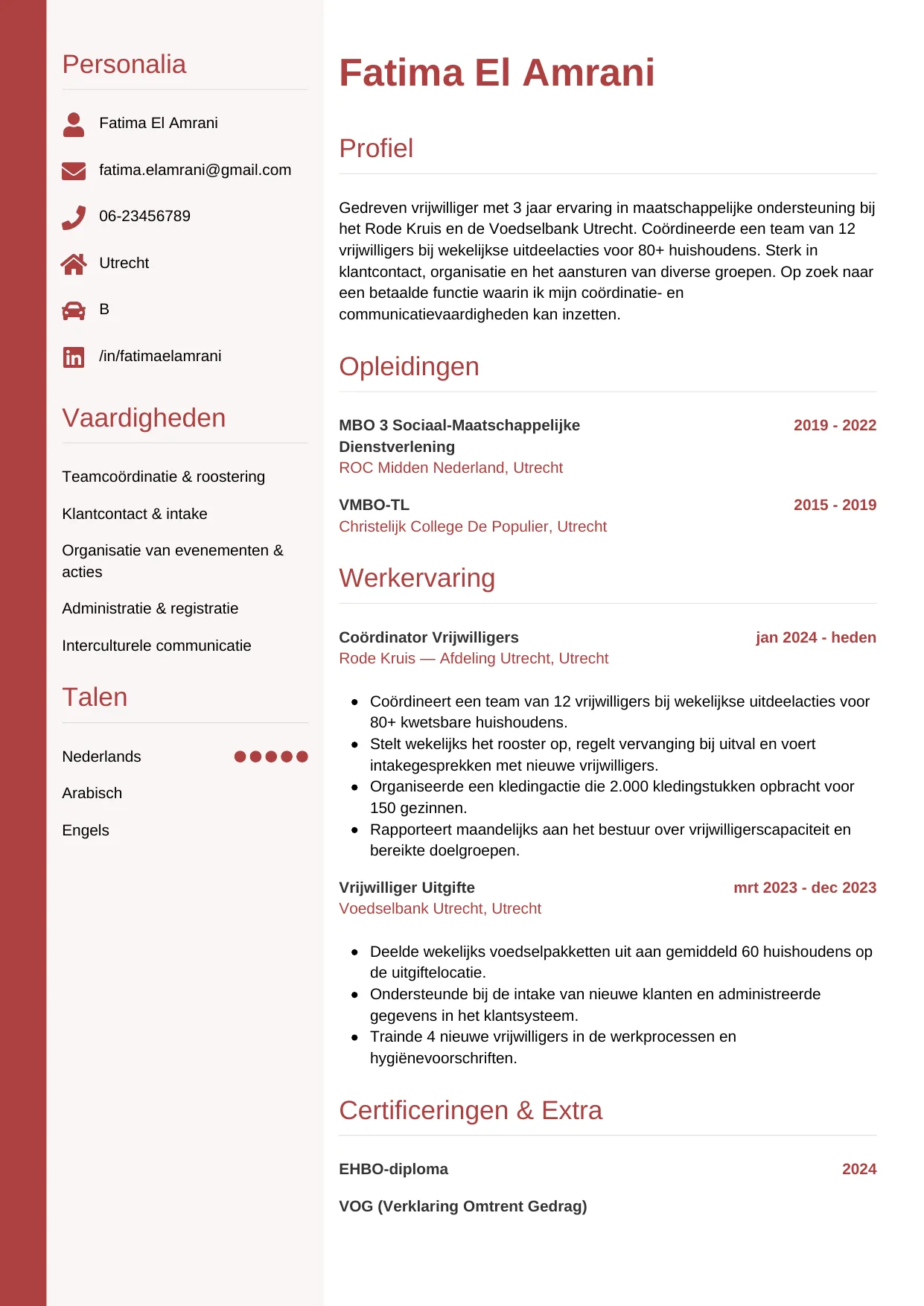 CV Verticaal voor vrijwilliger