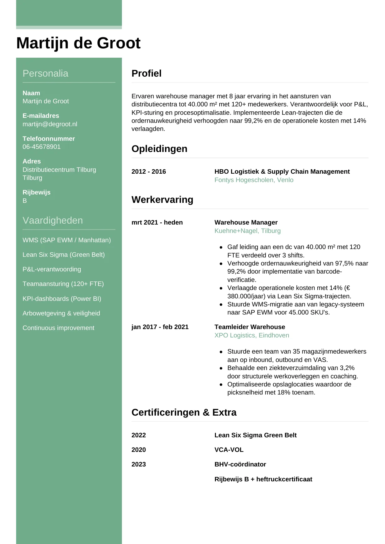 CV Casual voor warehouse manager