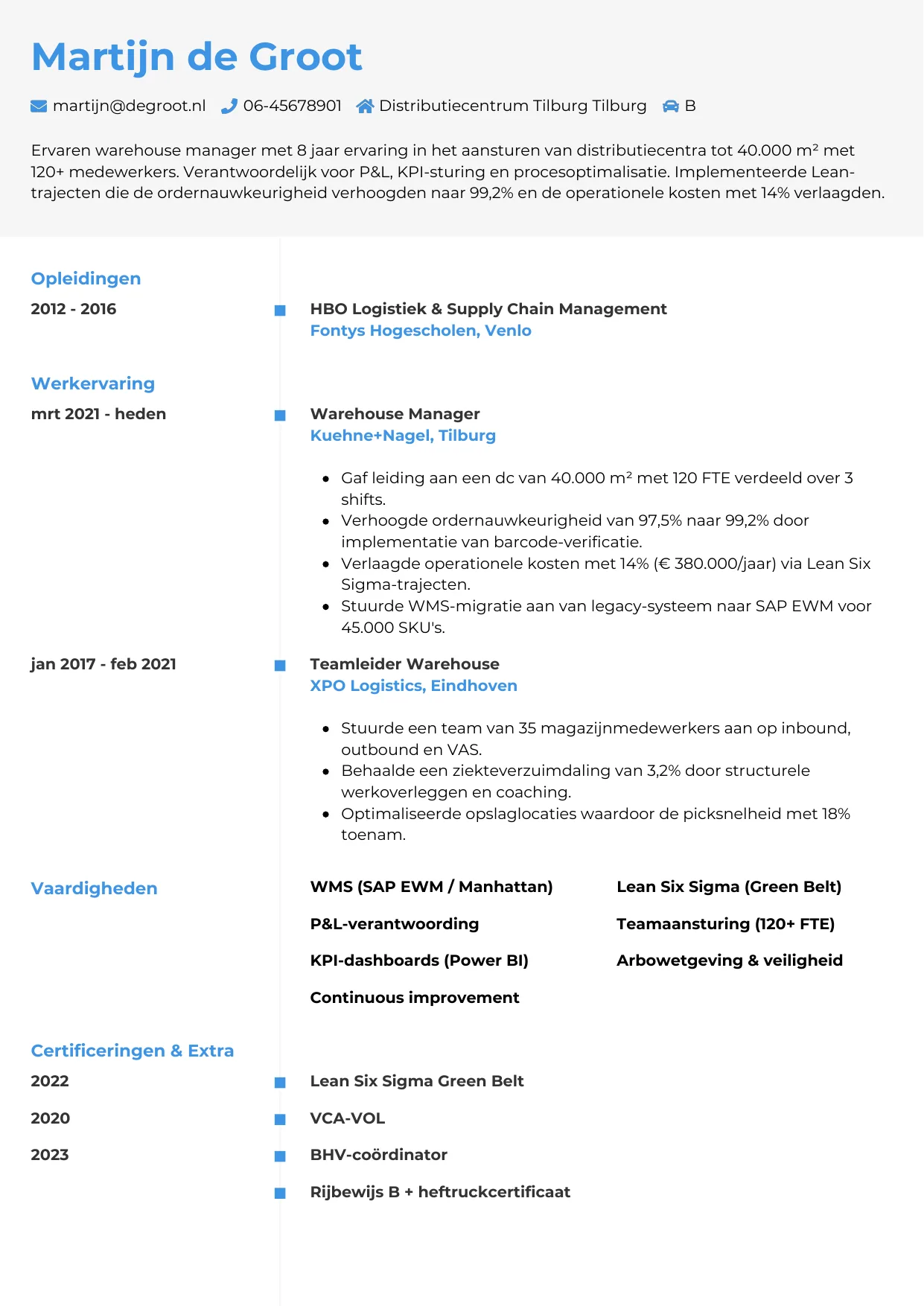 CV Chrono voor warehouse manager