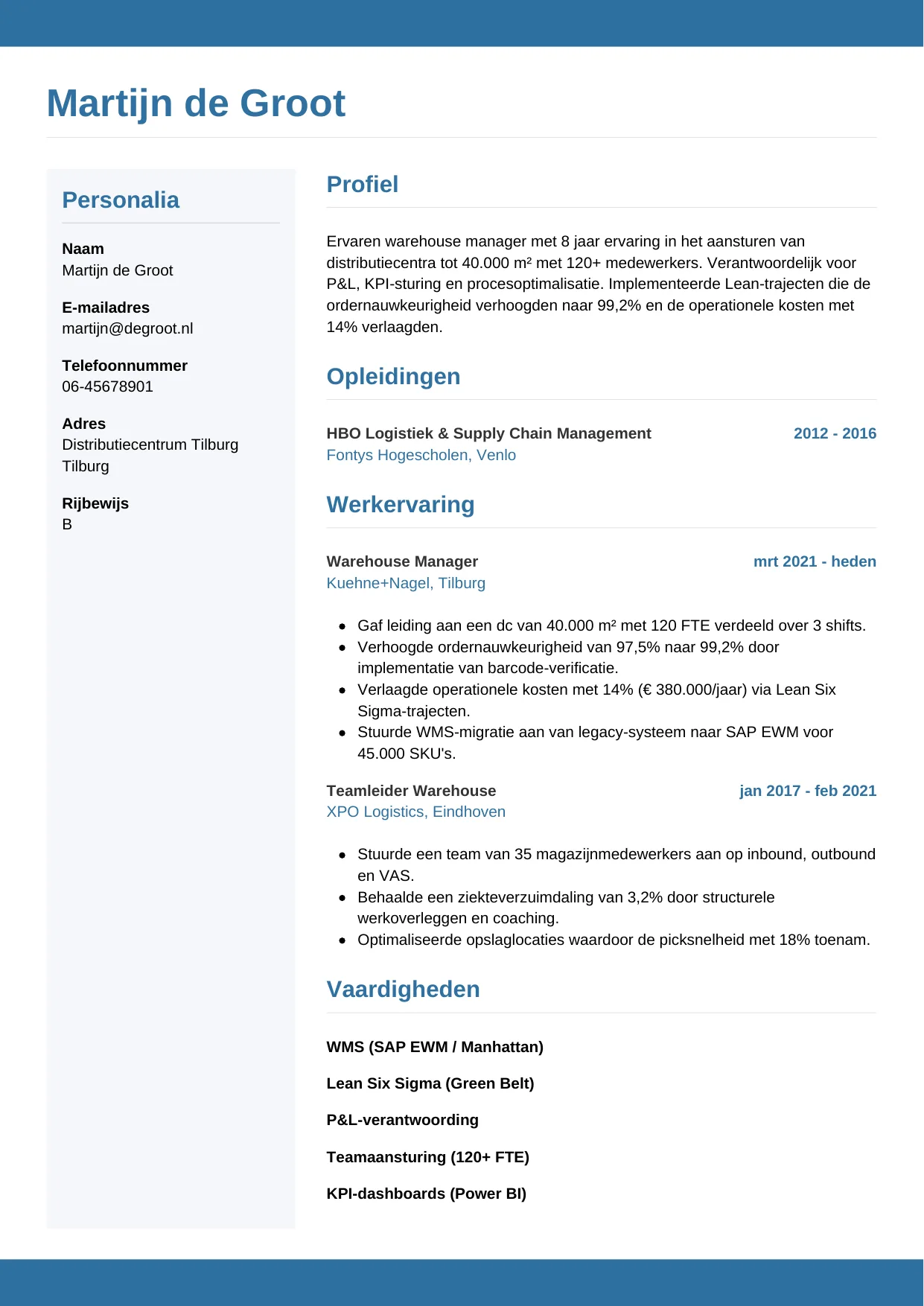 CV Horizontaal voor warehouse manager